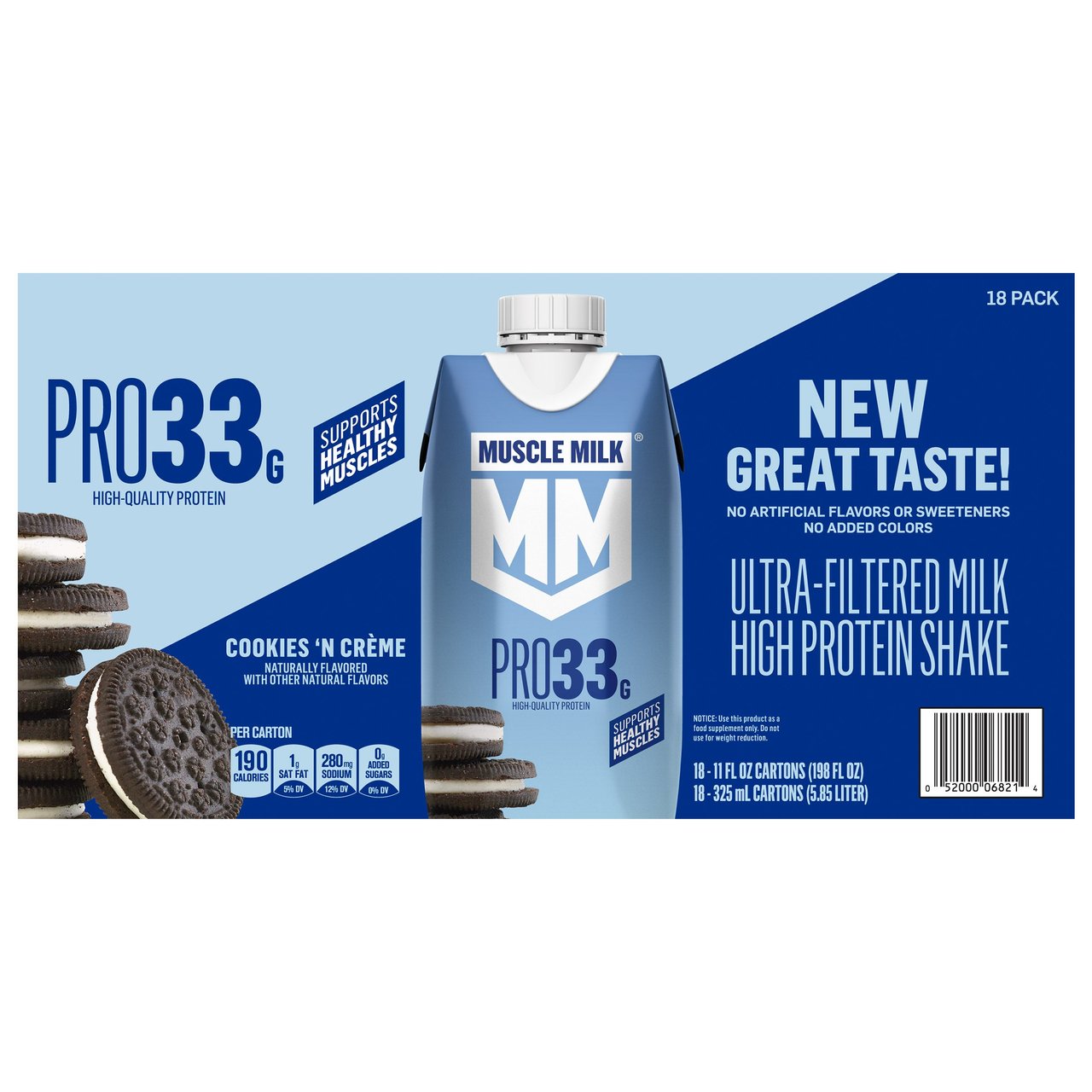 Muscle Milk Cookies 'N Crème Protein Shake 11 fl oz, 18-Pack - Image 1