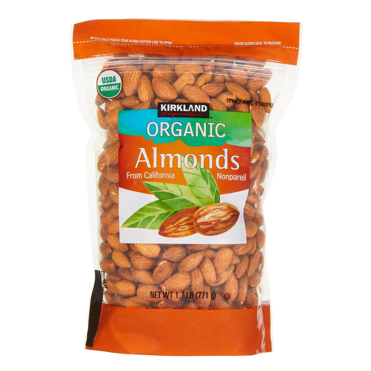 Kirkland Signature Organic Nonpareil Almonds, 1.7 lbs - Image 1