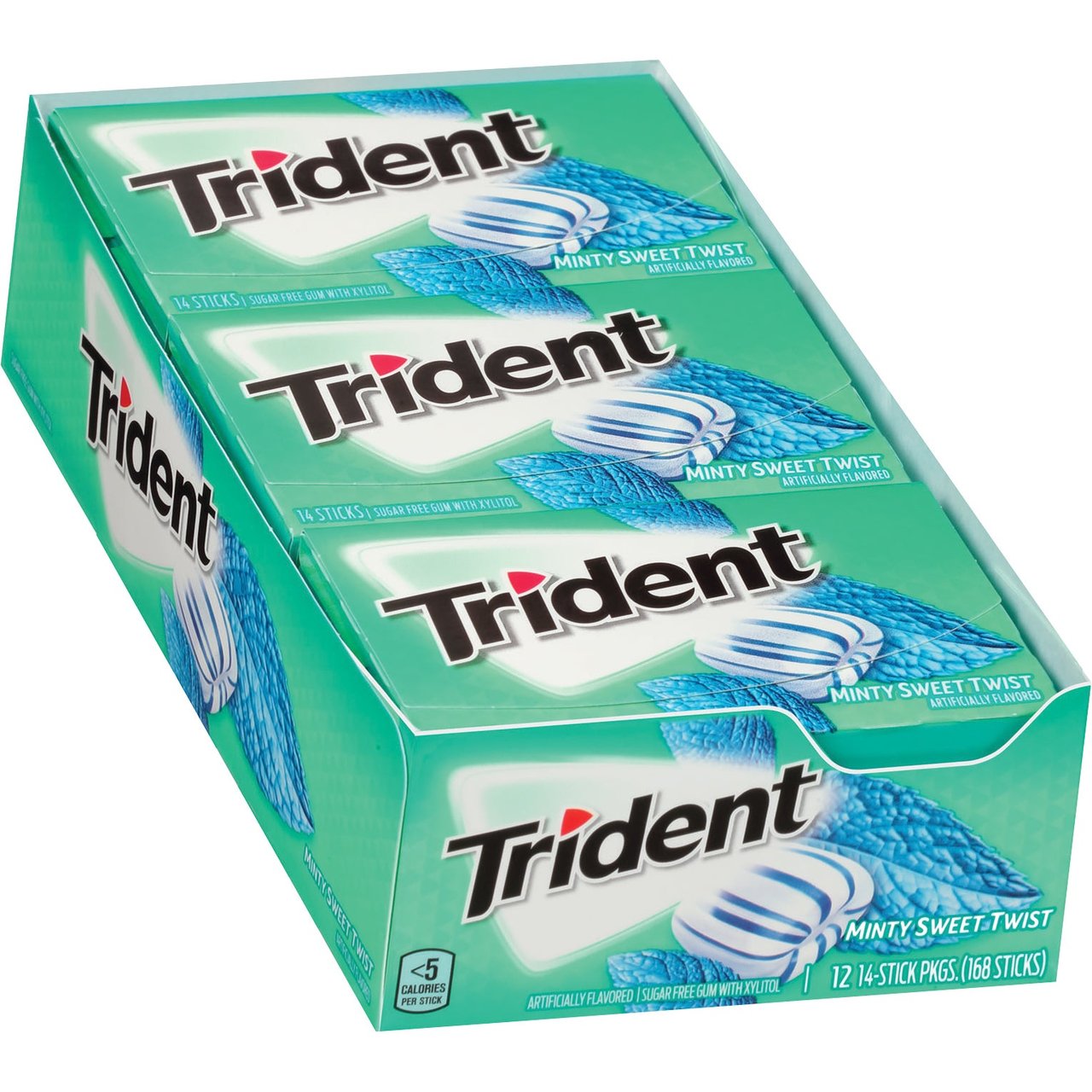 Trident Minty Sweet Twist Sugar Free Gum, 12 Packs of 14 Pieces - Image 1