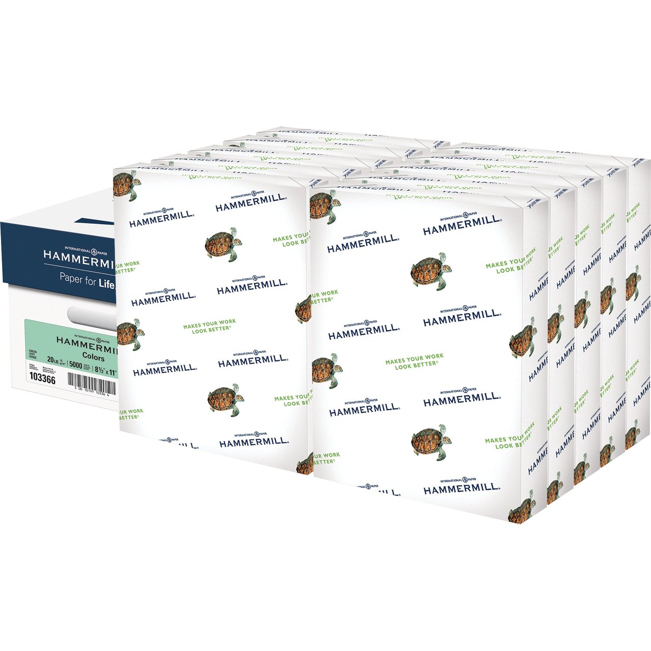 Hammermill Colors Green Recycled Copy Paper, HAM103366CT, 5000 Sheets - Image 1