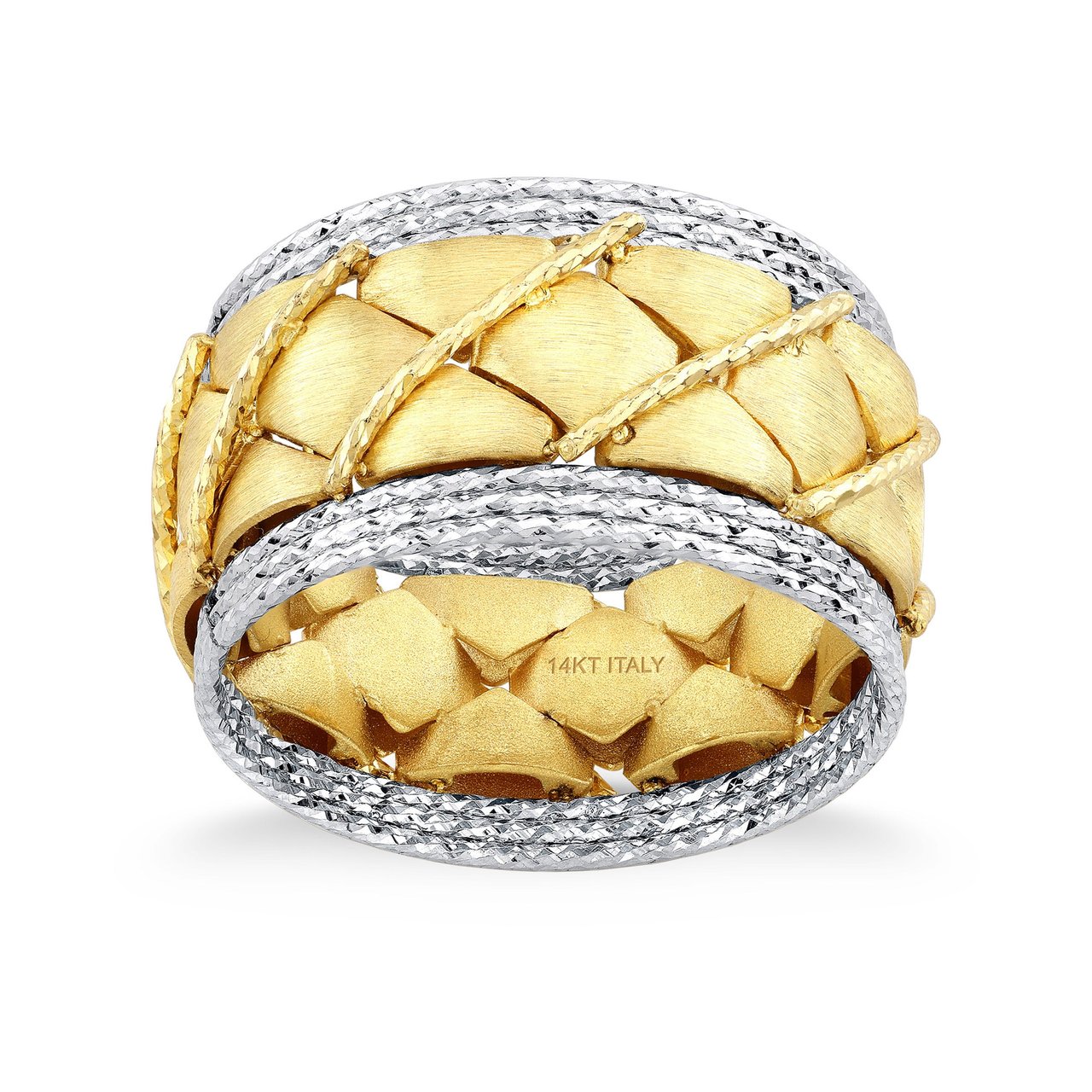 14KT Two Tone Gold Weave Ring, Size 7, Made in Italy - Image 1