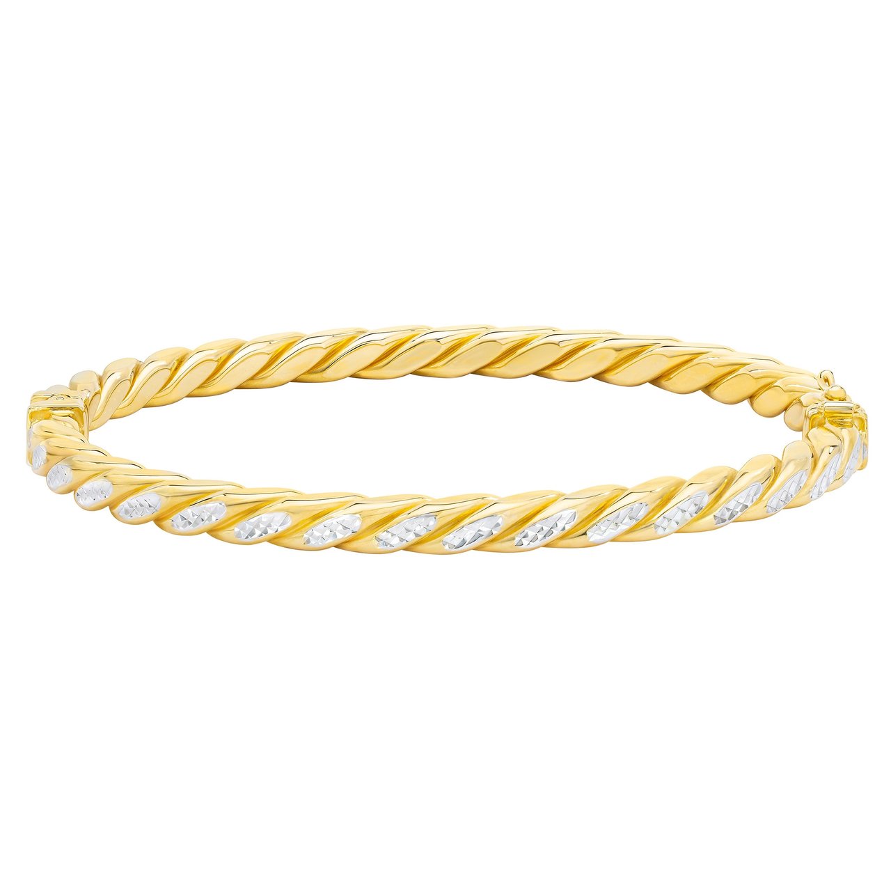 14KT Two-Tone Gold Twisted Hinge Bangle Made in Italy - Image 1