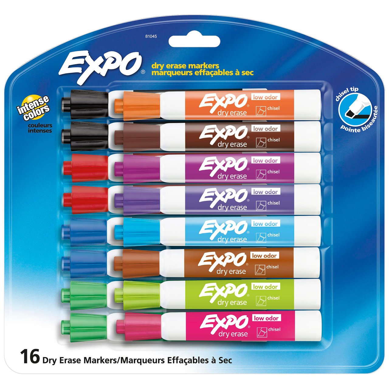 Expo Low Odor Dry Erase Markers, Chisel Tip, Assorted Colors, 16-Pack - Image 1