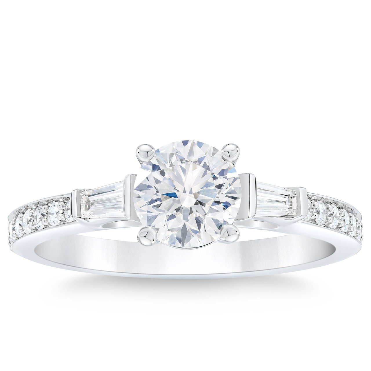 14kt White Gold VS2 I 1.30 ctw Round & Baguette Diamond Ring (1.0 ct Center)