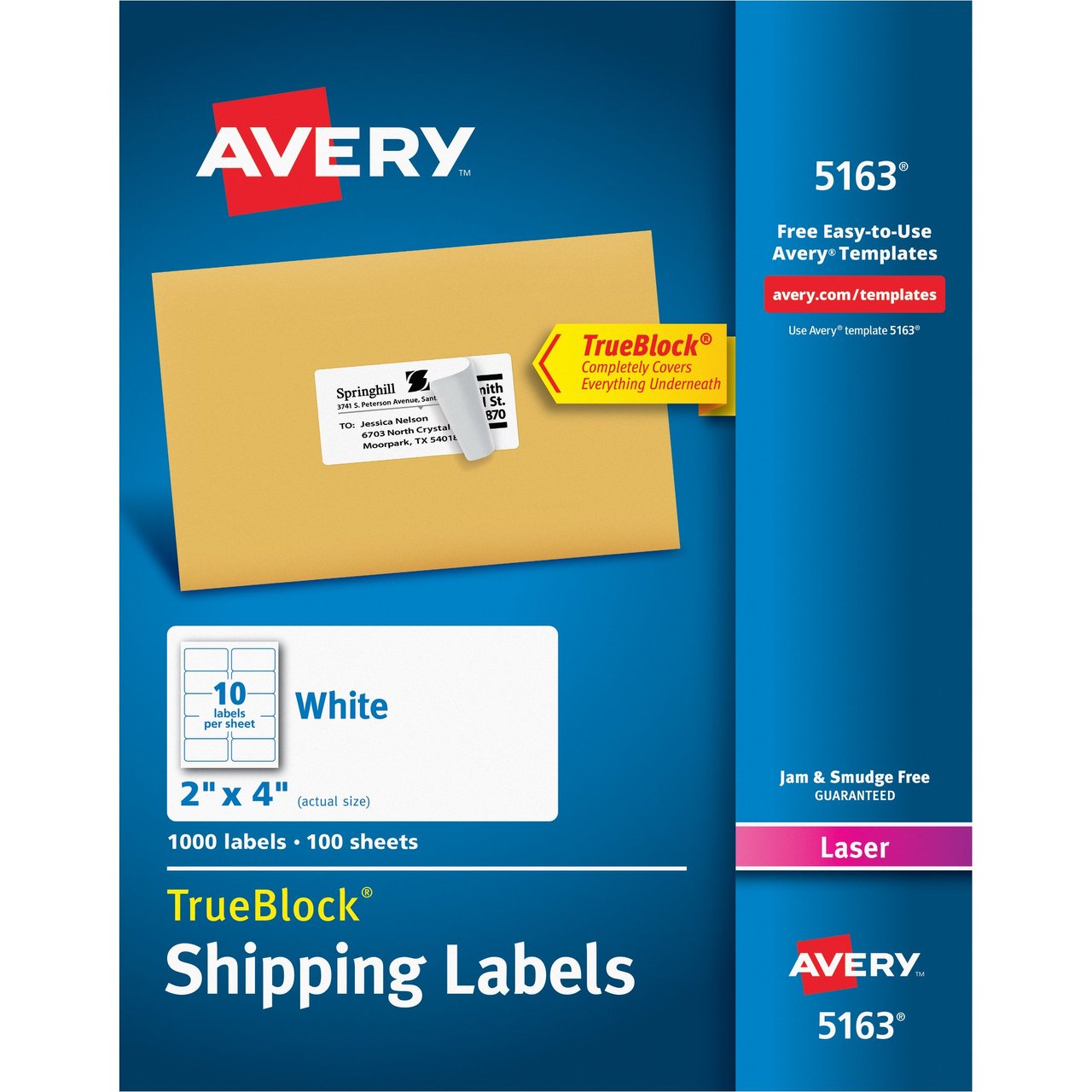 Avery 5163 White Shipping Labels, 2" x 4", 1000 Count - Image 1