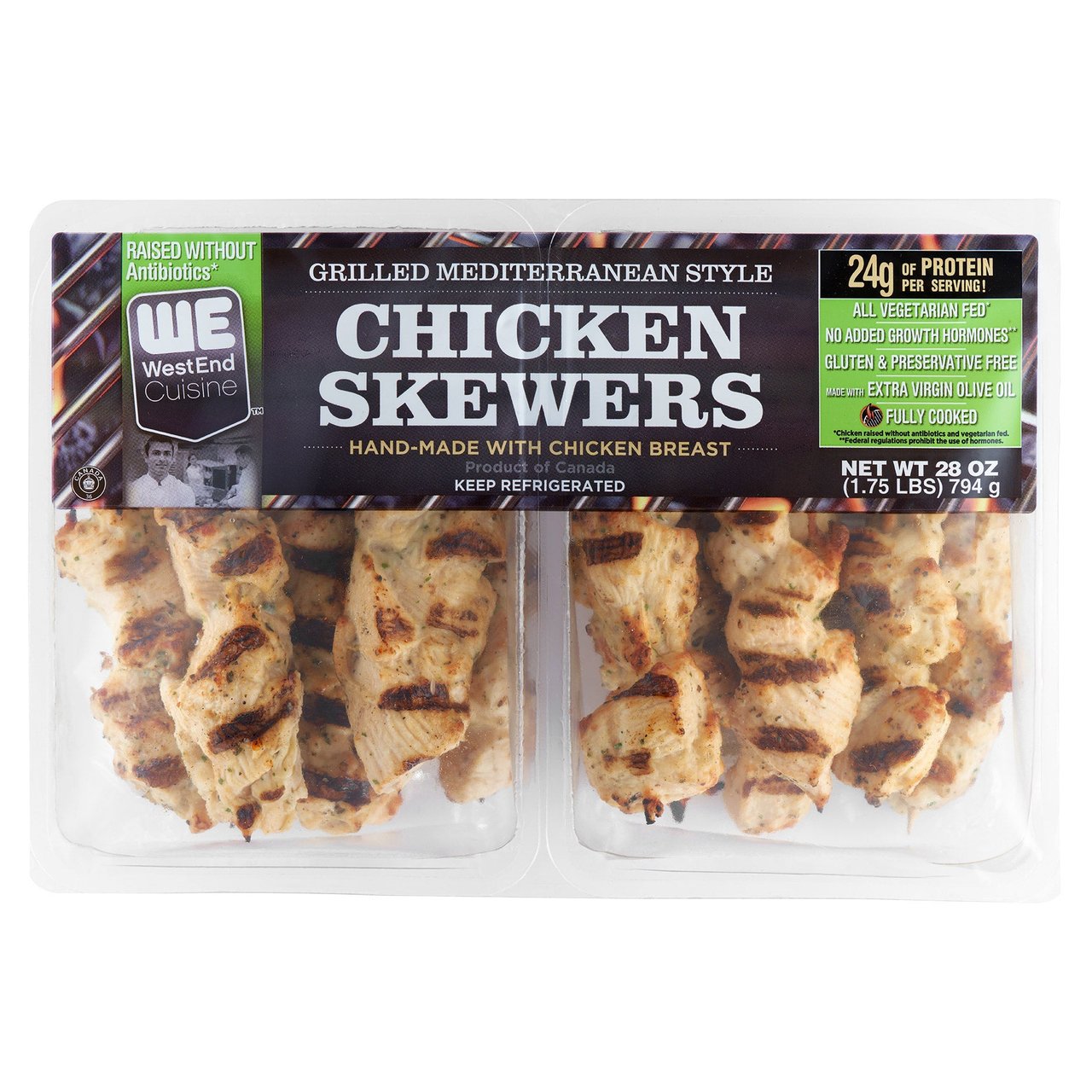 WestEnd Cuisine Grilled Chicken Skewers, Mediterranean Style, 2 oz, 14 Count - Image 1