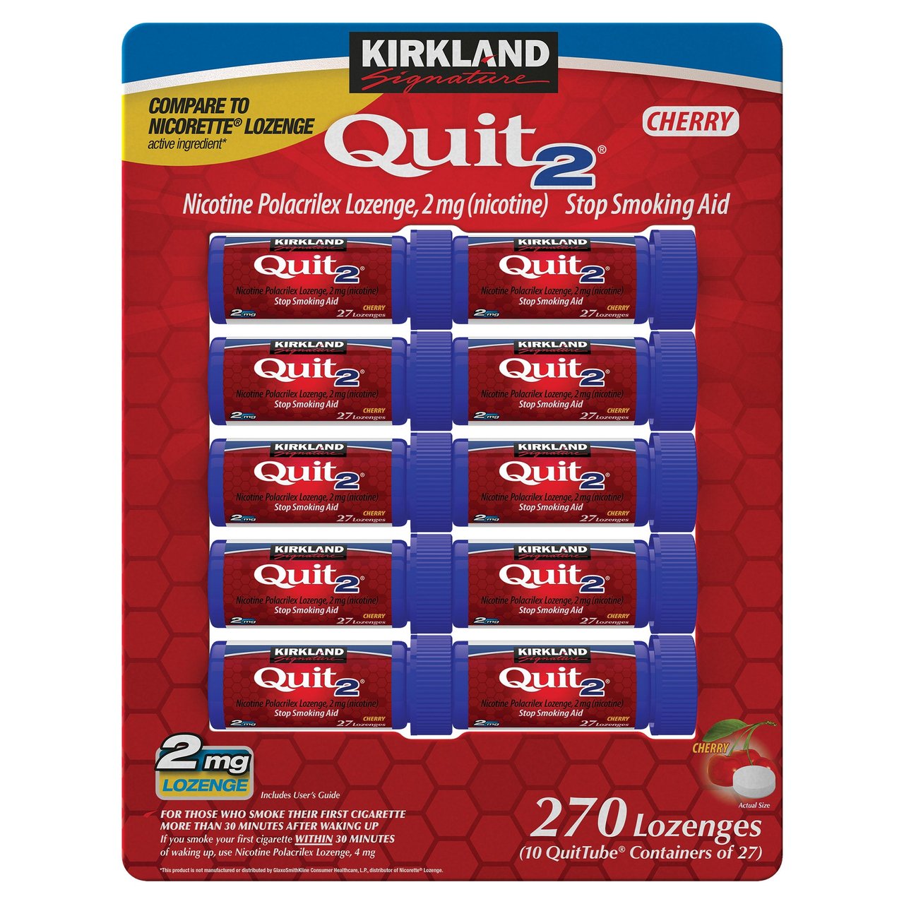 Kirkland Signature Quit2 2mg Nicotine Lozenge, Cherry, 270 Count - Image 1