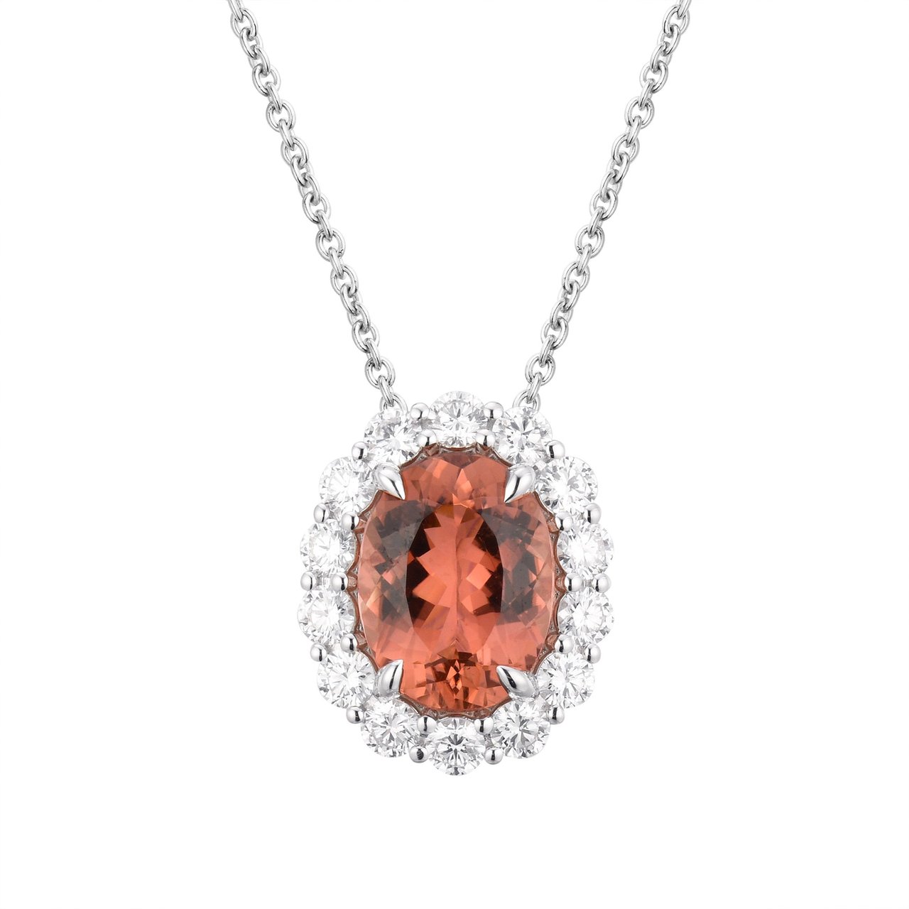 4.63ct Oval Cut Pink Tourmaline 1.40ctw Diamond 18kt White Gold Pendant - Image 1