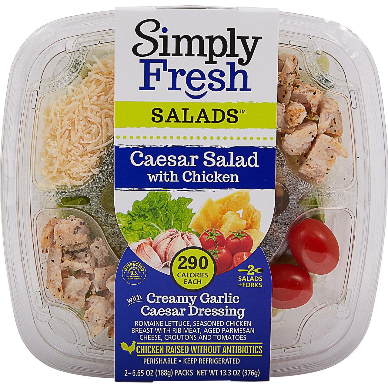 Simply Fresh ABF Chicken Caesar Salad, 2 x 6.65 oz - Image 1