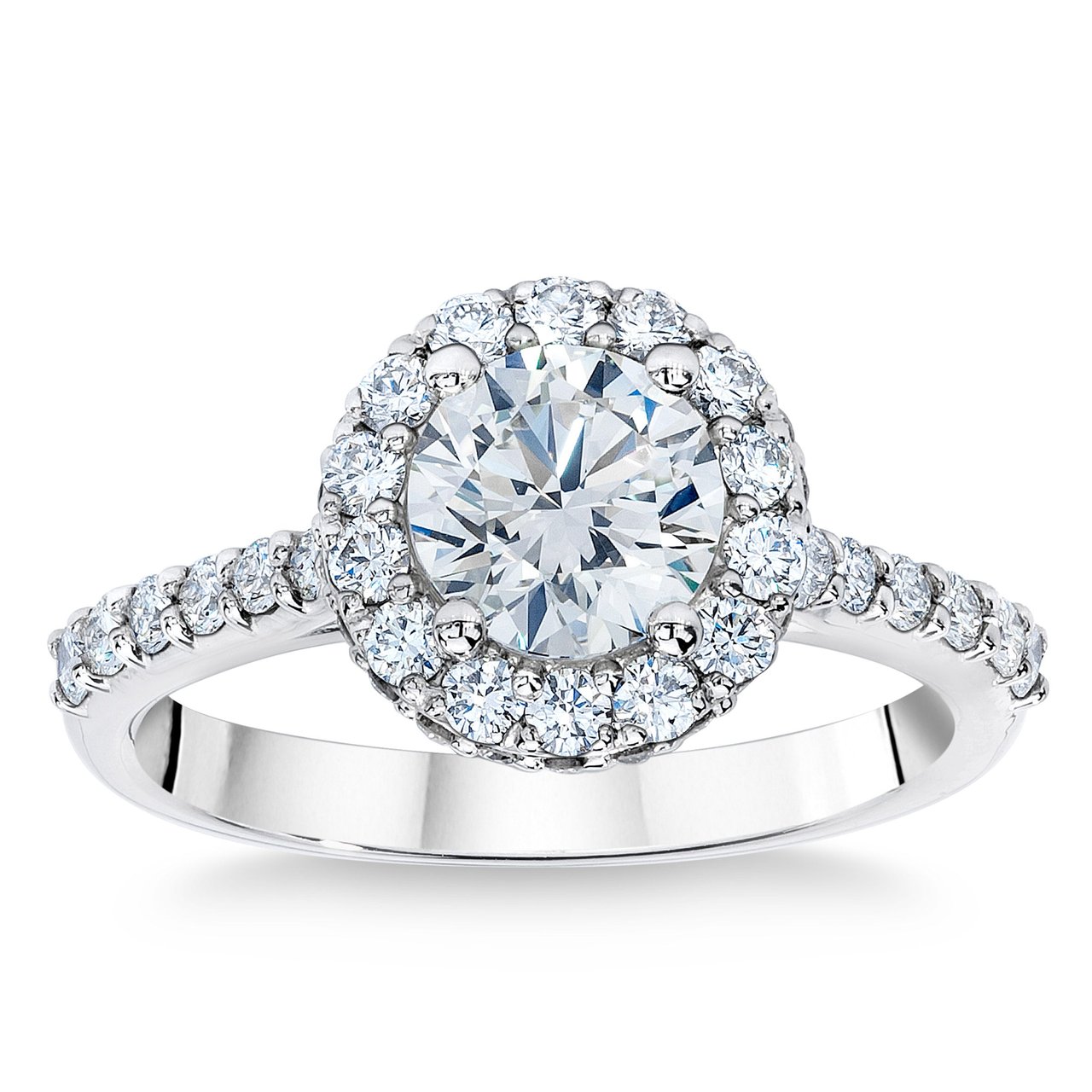 Platinum VS2 I 1.70 CTW Round Diamond Halo Ring (1.0 ct Center) - Image 1