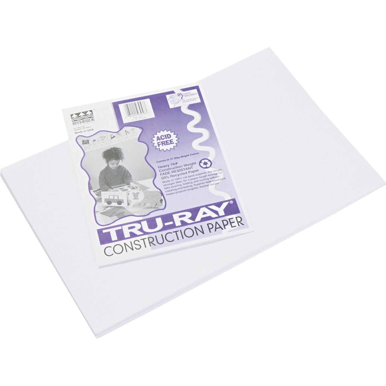 Pacon Tru-Ray 12" x 18" Construction Paper, 50 Sheets, White (PAC103058)