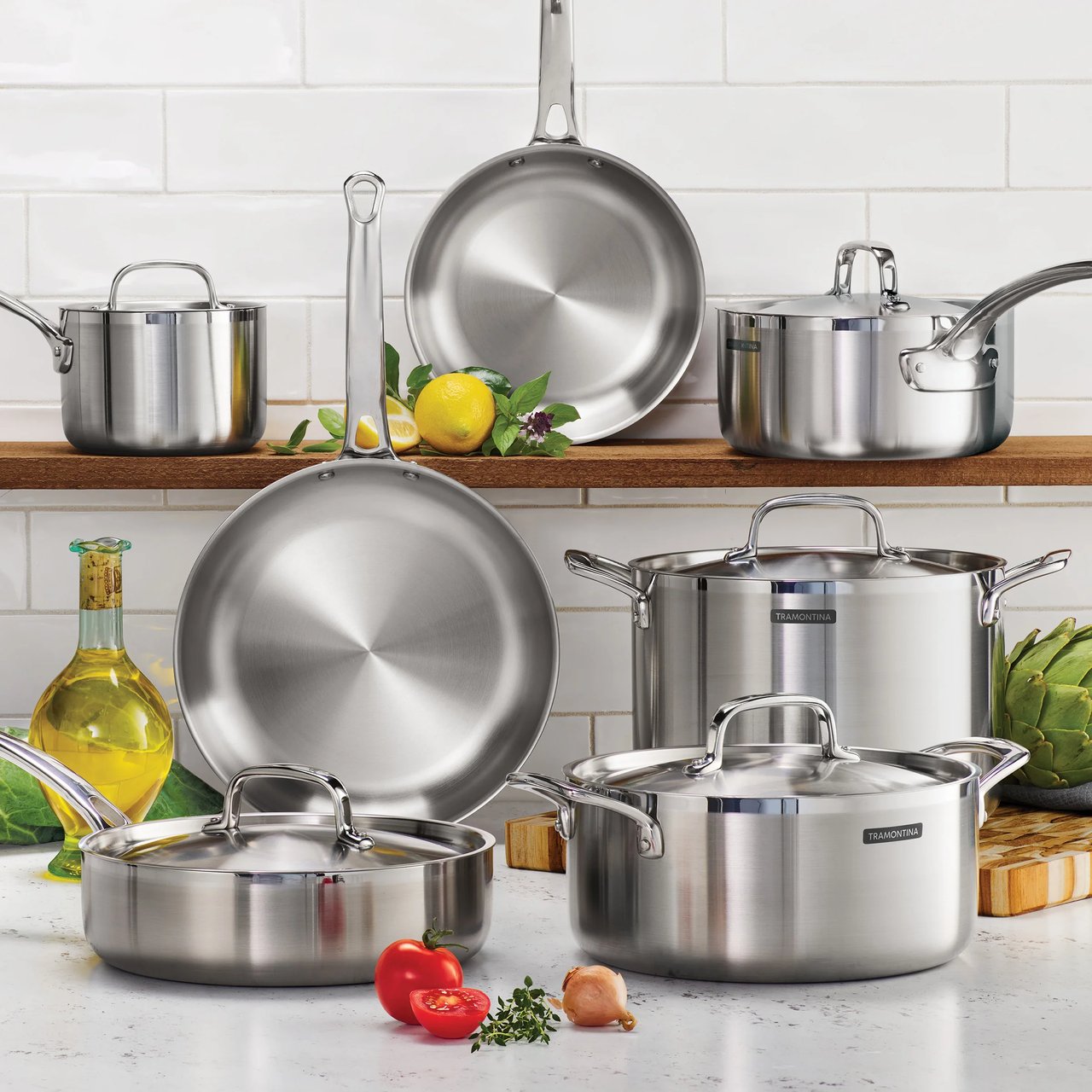 Tramontina 12-Piece Tri-Ply Clad Stainless Steel Cookware Set - Image 1