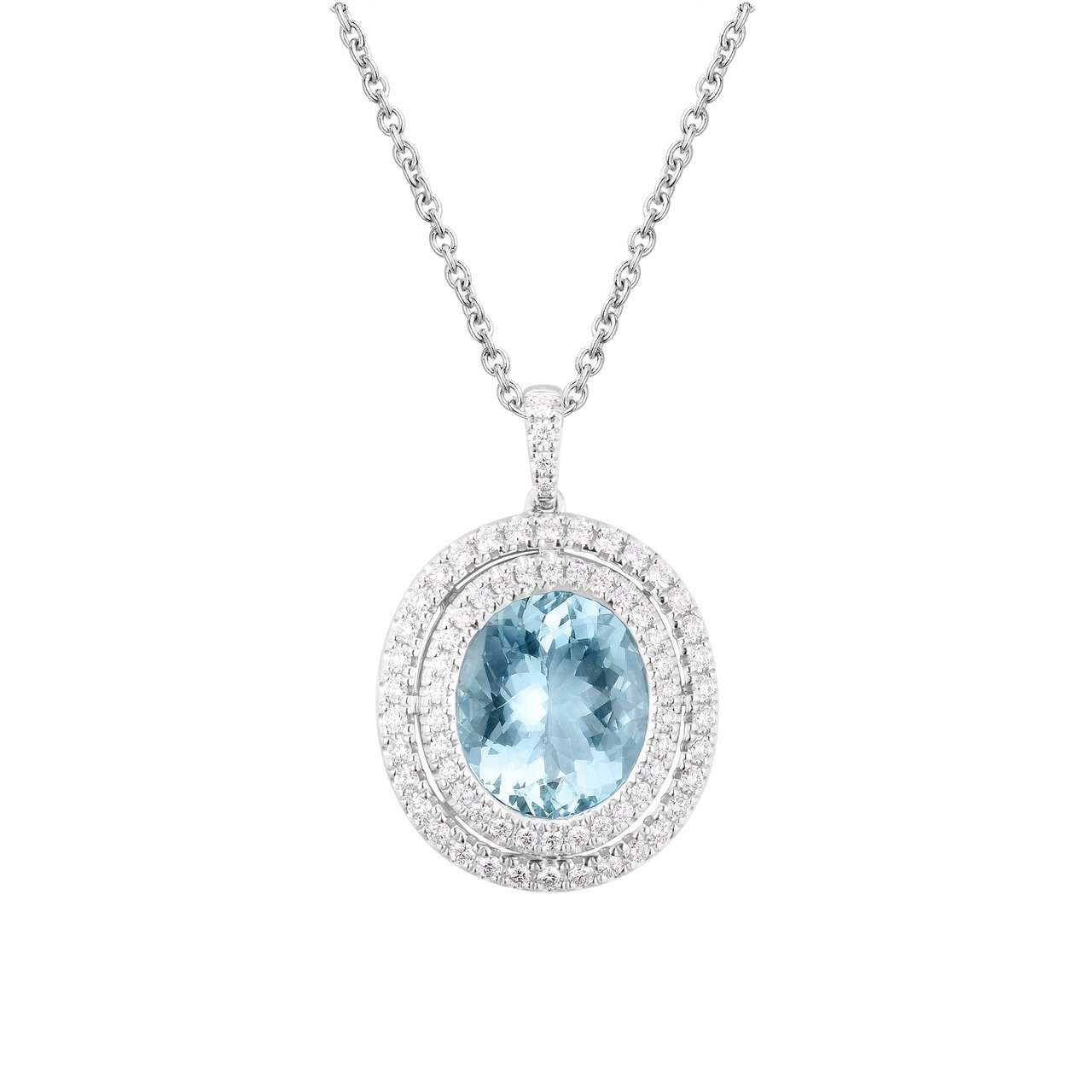 4.77 CT Oval Cut Aquamarine & 0.69 CTW Diamond 18KT White Gold Pendant - Image 1