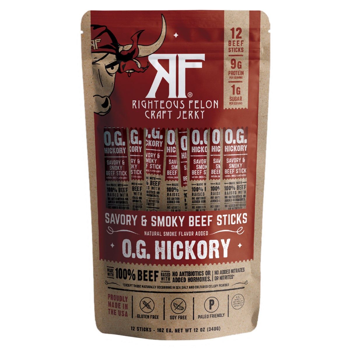 Righteous Felon O.G. Hickory Beef Sticks 12/1 oz - Image 1