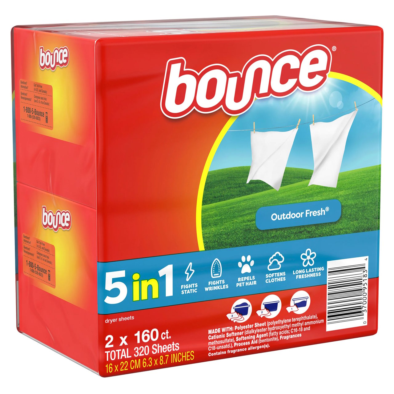 Bounce Fabric Softener Dryer Sheets, Outdoor Fresh, 320 Sheets (2-Pack) - Image 1