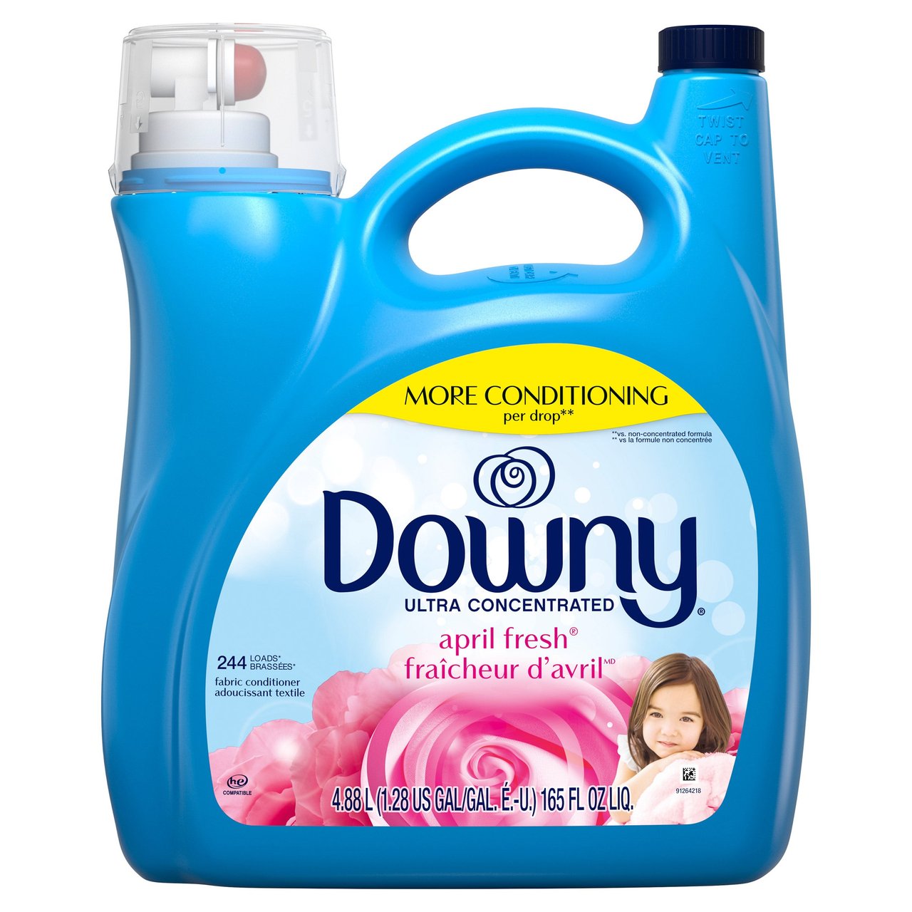 Downy April Fresh Ultra Concentrated Fabric Softener, 244 Loads / 165 fl oz - Image 1