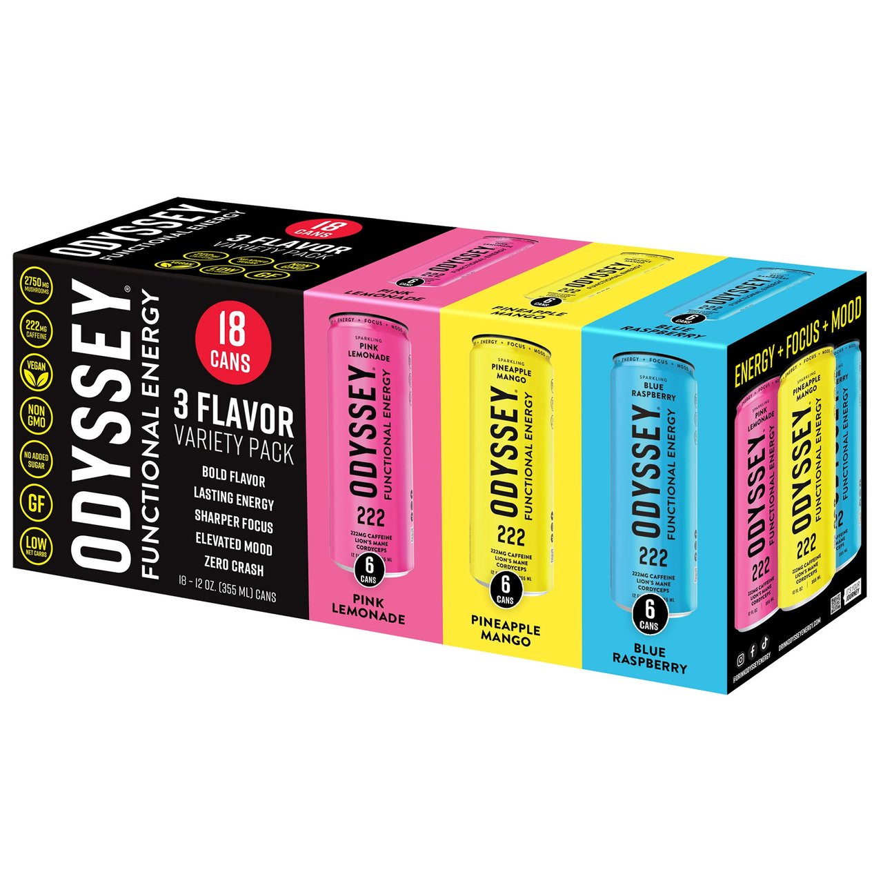 Odyssey Functional Energy 3 Flavor Variety Pack, 18 Cans - Image 1