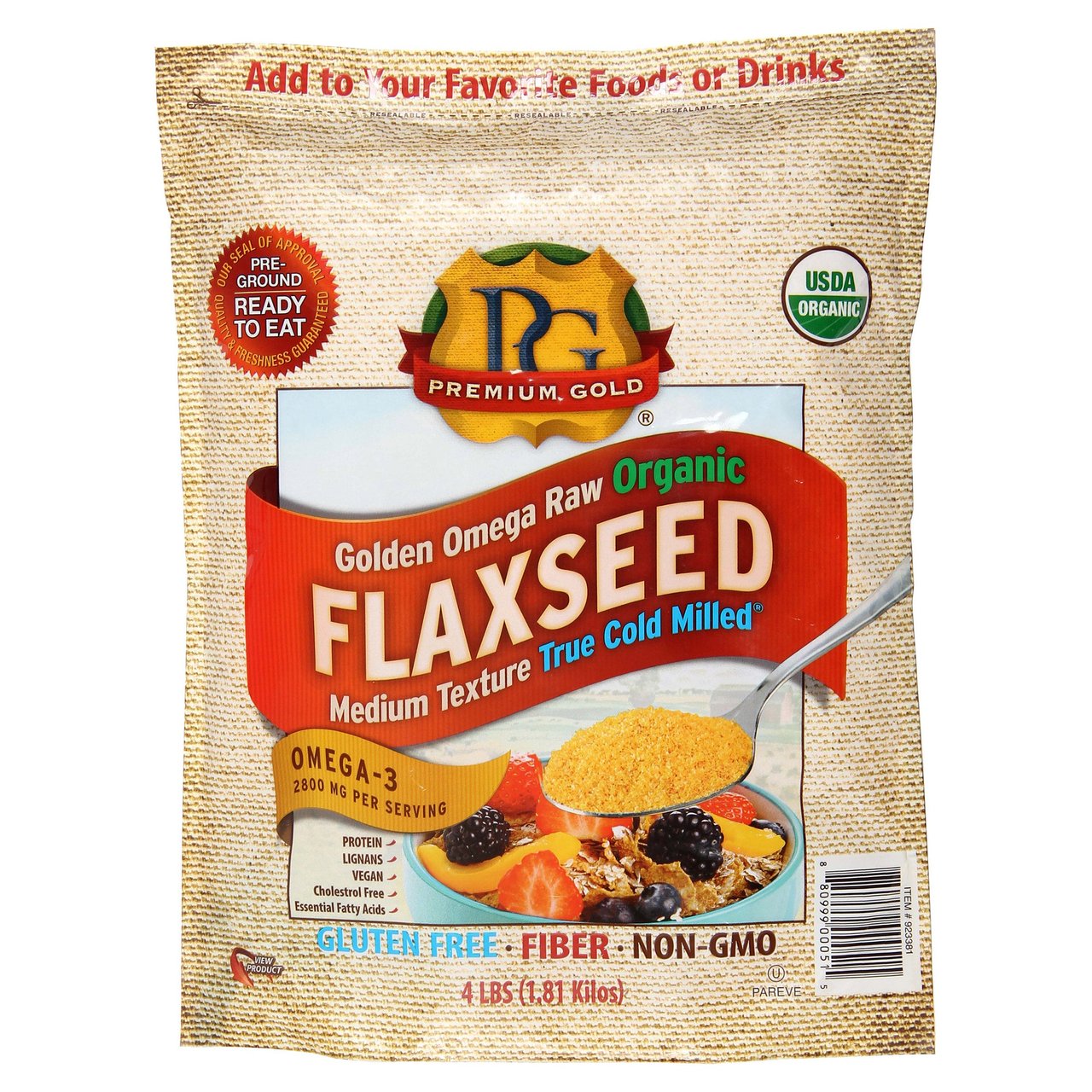 Premium Gold Organic Milled Flaxseed, 4 lb - Image 1