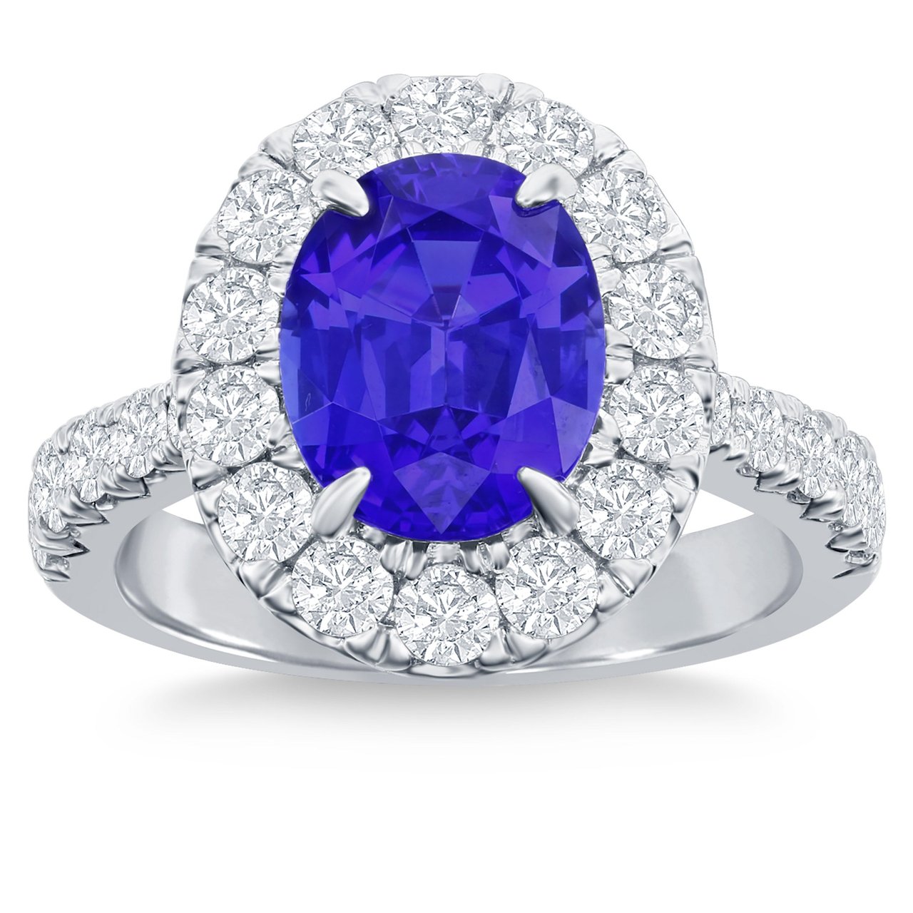 2.93 CT Oval Cut Tanzanite & 1.29 CTW Diamond 18KT White Gold Ring - Image 1