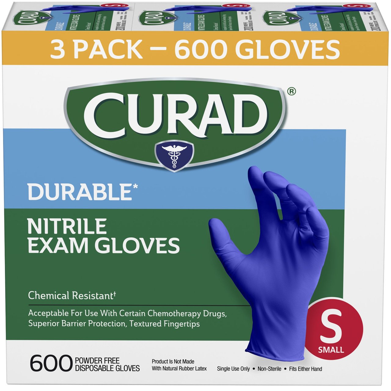 Curad Nitrile Gloves, Small, 3/200 CT