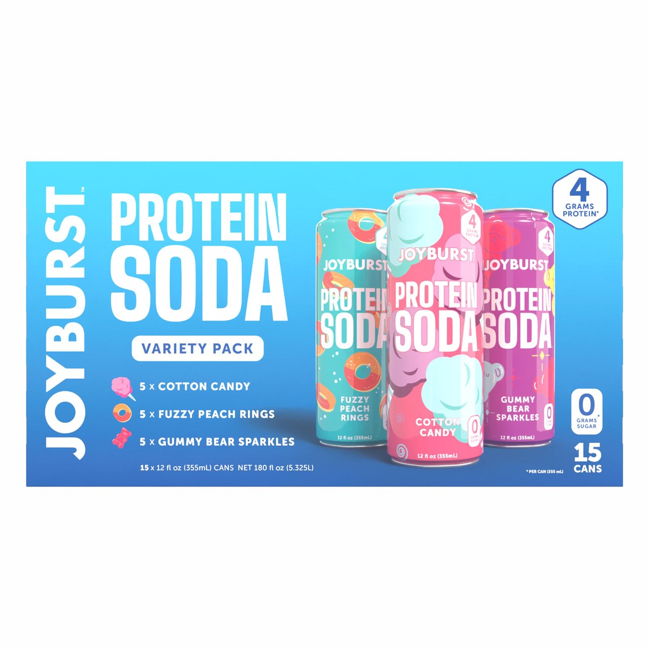 Joyburst Protein Soda Variety Pack, 15 x 12 oz Cans - Image 1