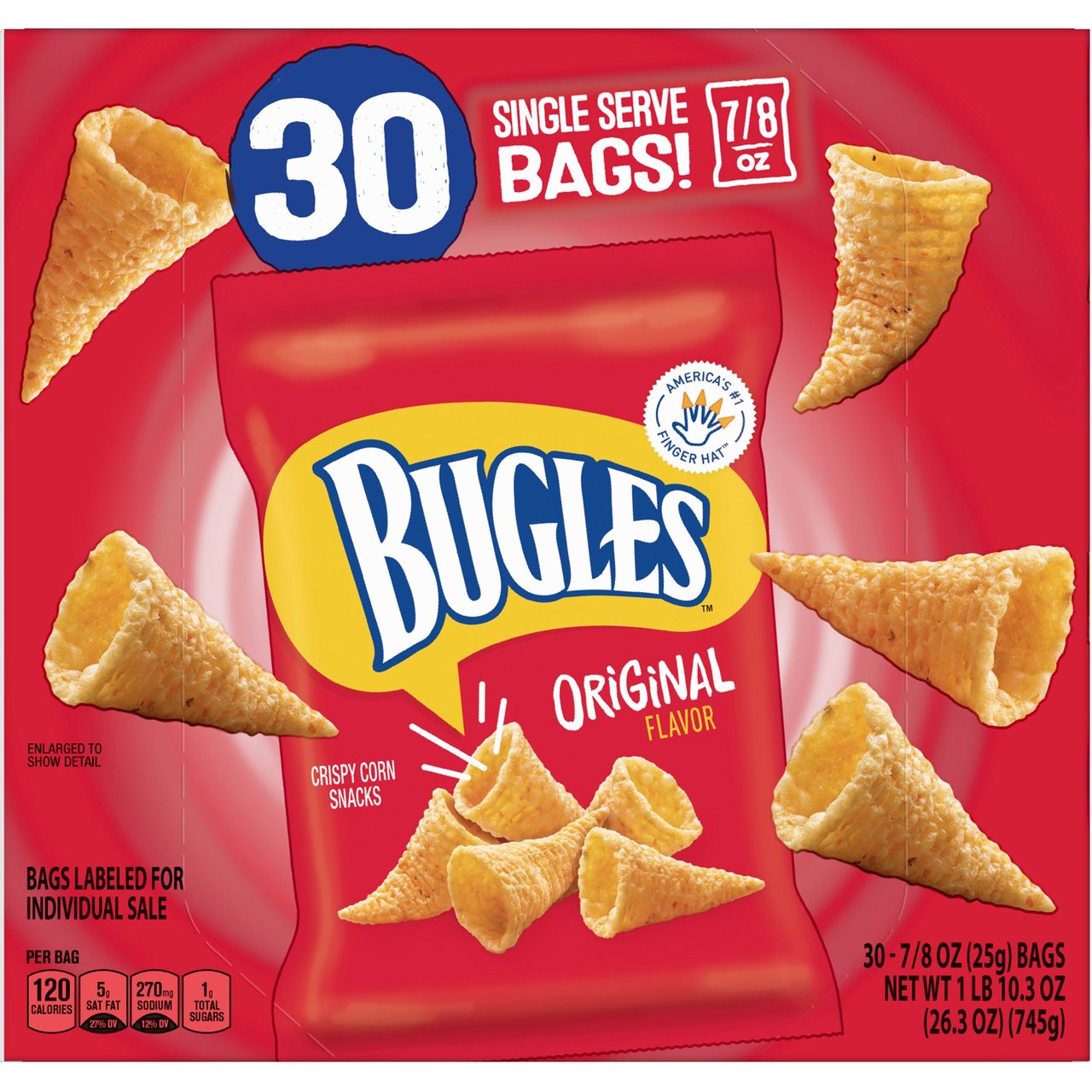 Bugles Original Flavor, 0.88 oz, 30 CT - Image 1