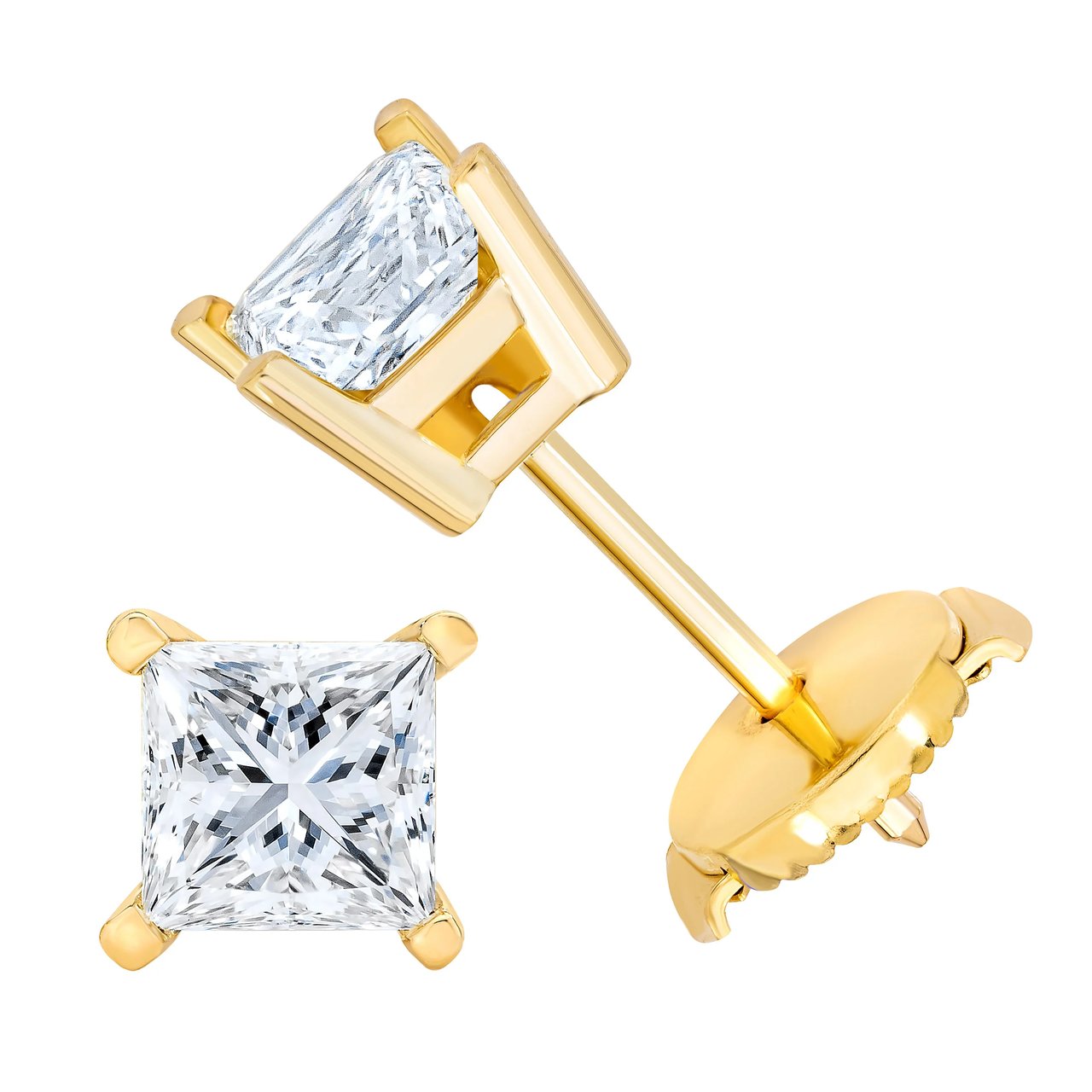14kt Yellow Gold VS2/I 1.00 ctw Princess Cut Diamond Stud Earrings - Image 1