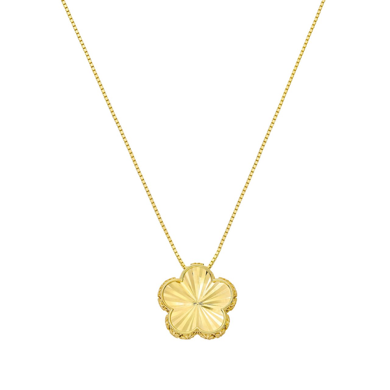 14KT Yellow Gold Flower Pendant Necklace, 18", Made in Italy - Image 1