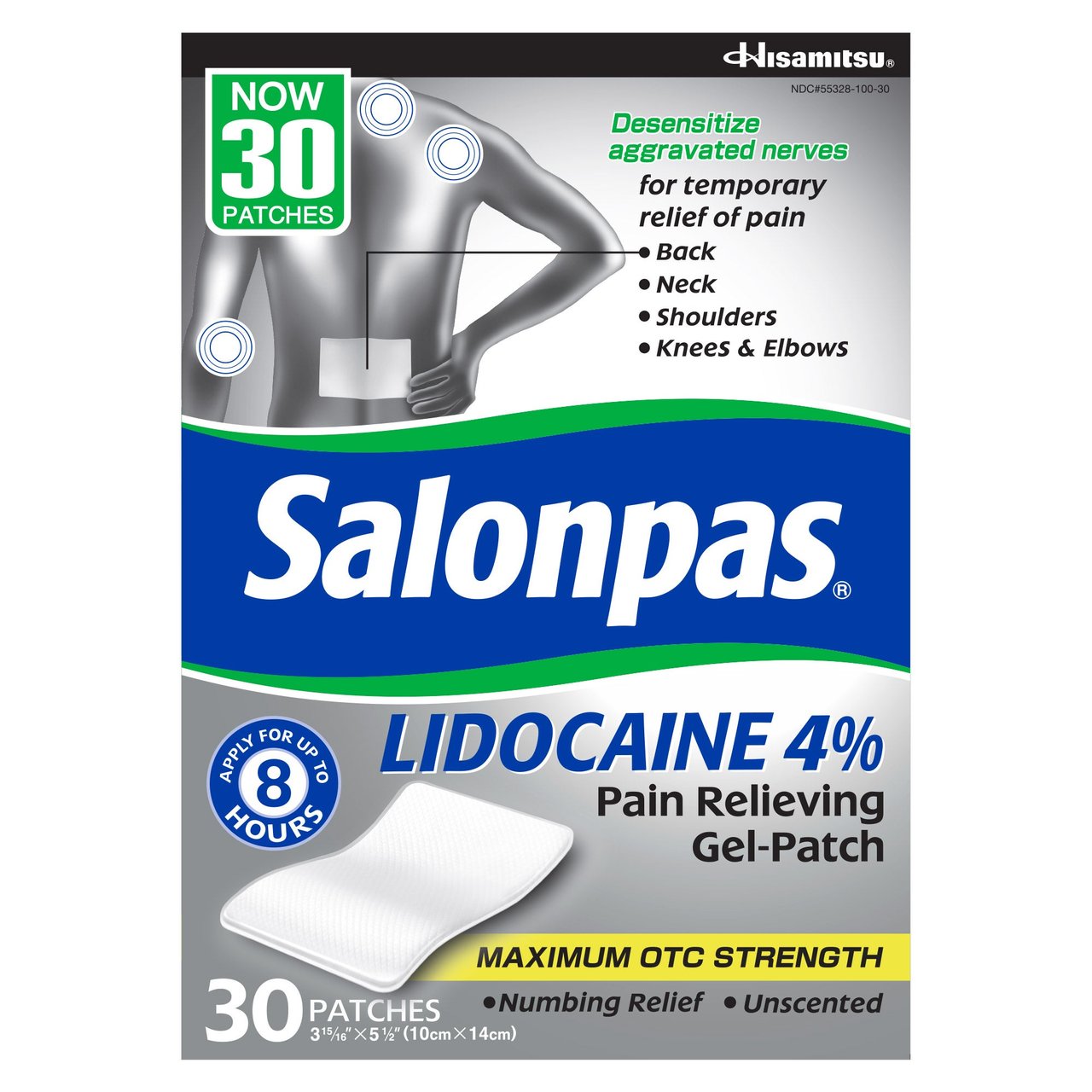 Salonpas Lidocaine 4% Pain Relieving Patch 30 Count - Image 1