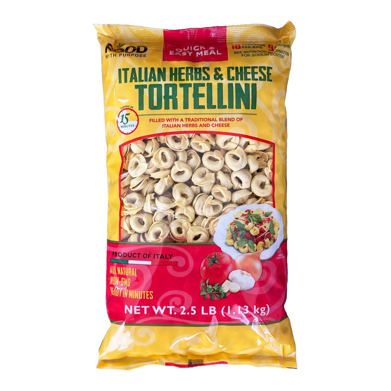Food With Purpose Italian Herbs & Cheese Tortellini 2.5 Pound Bag - Image 1