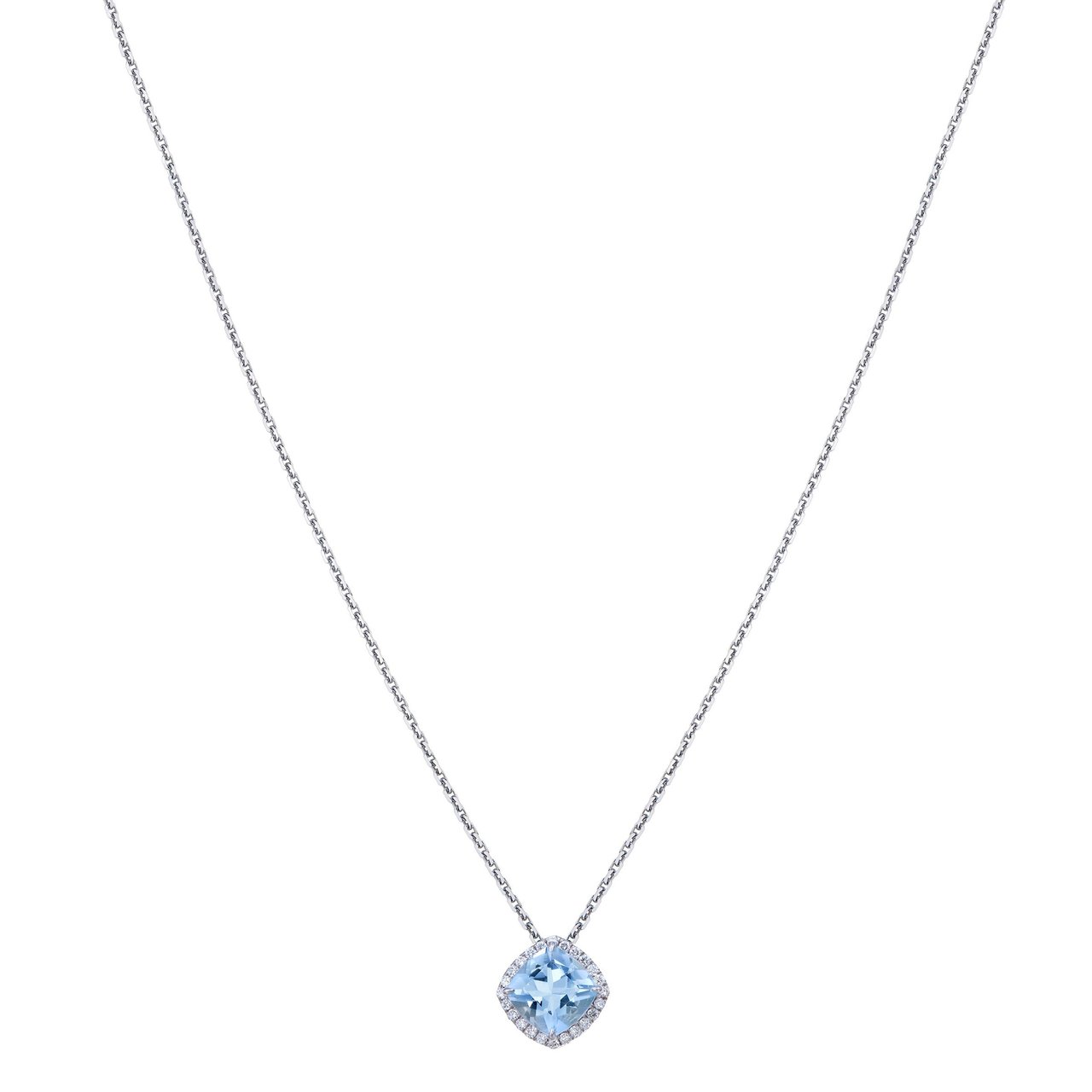 14kt White Gold VS2, I .10ctw Diamond & 7mm Aquamarine Pendant - Image 1