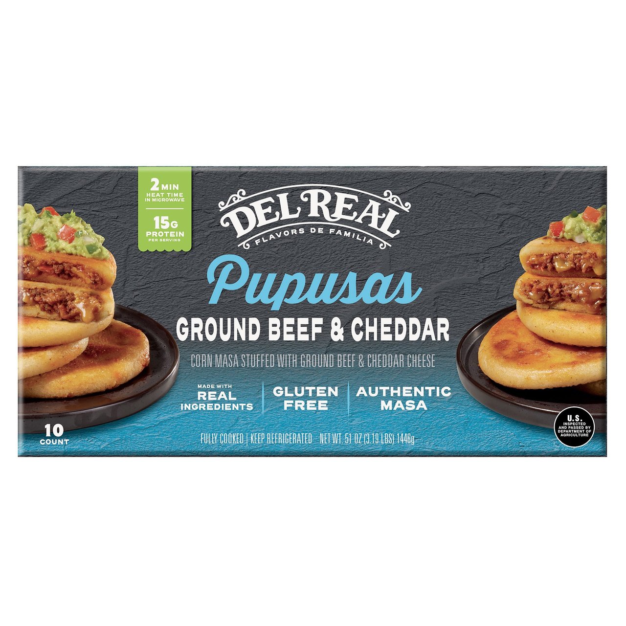 Del Real Beef & Cheddar Pupusas, 10 Count / 5.1 oz Each - Image 1