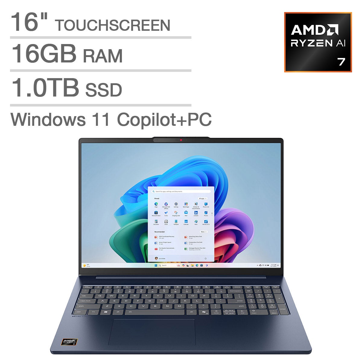 Lenovo IdeaPad Slim 5 16" Touchscreen Laptop 83HY001KUS AMD Ryzen AI 7 350/16GB/1TB SSD - Image 1