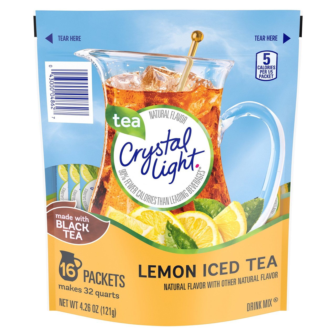 Crystal Light Lemon Iced Tea Naturally Flavored Powdered Drink Mix 4.26 oz (16 Pitcher Packets) - Image 1