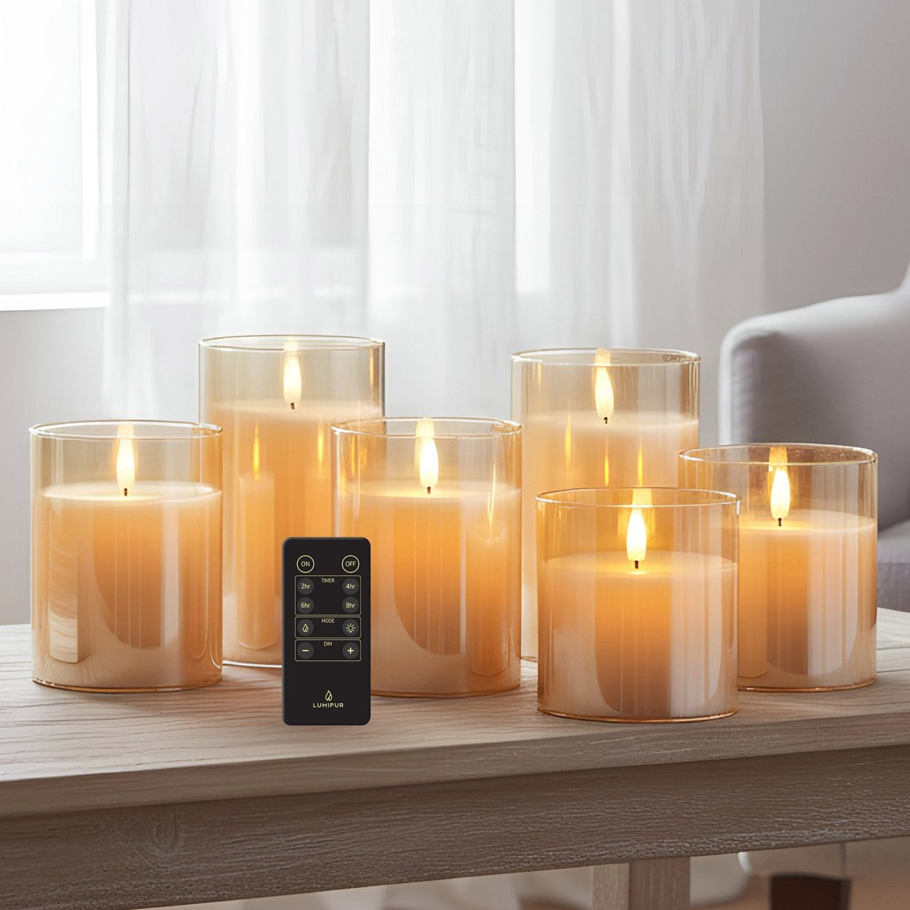 LumiPur 6-Piece Flameless LED Glass Candle Set with Remote - Image 1