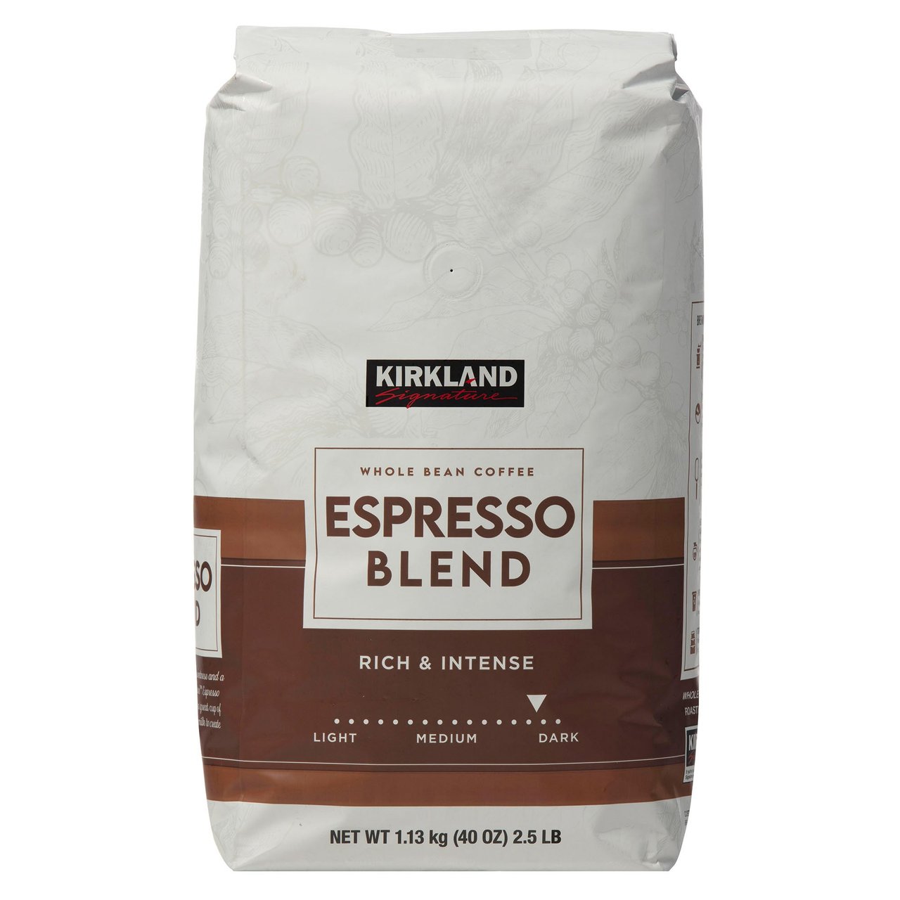 Kirkland Signature Espresso Blend Coffee, Dark Roast, Whole Bean, 2.5 lb - Image 1