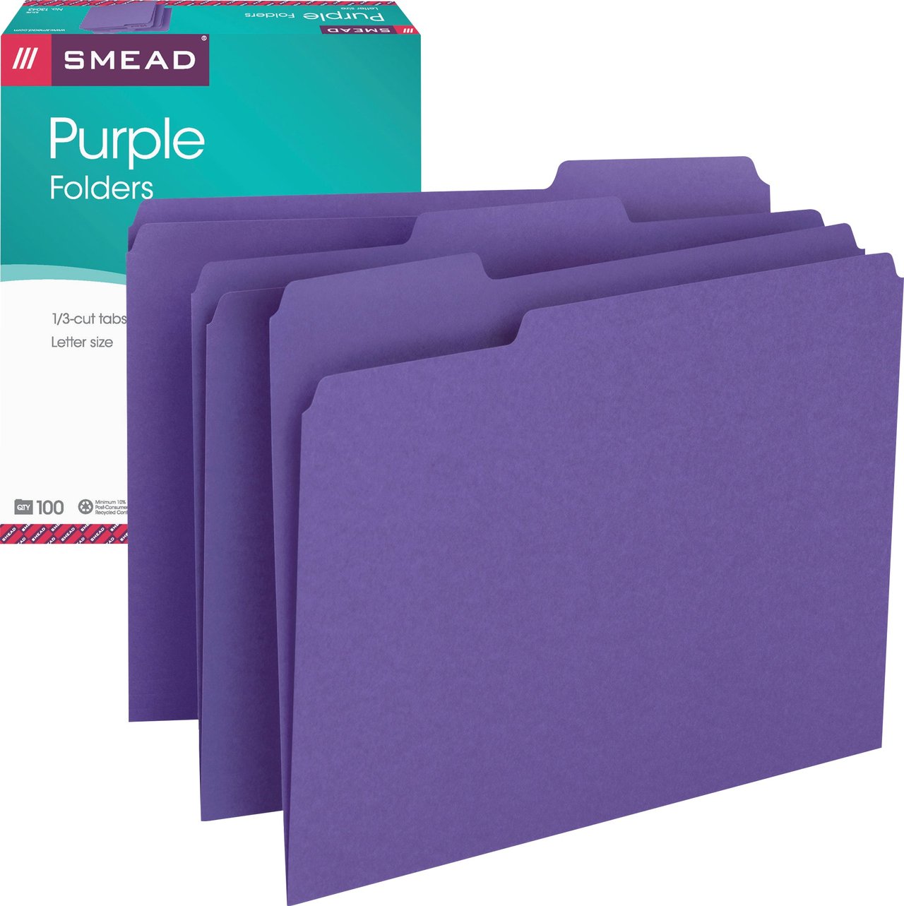 Smead Colored File Folders, 1/3-Cut Tab, Letter Size, Purple, 100 Count - Image 1