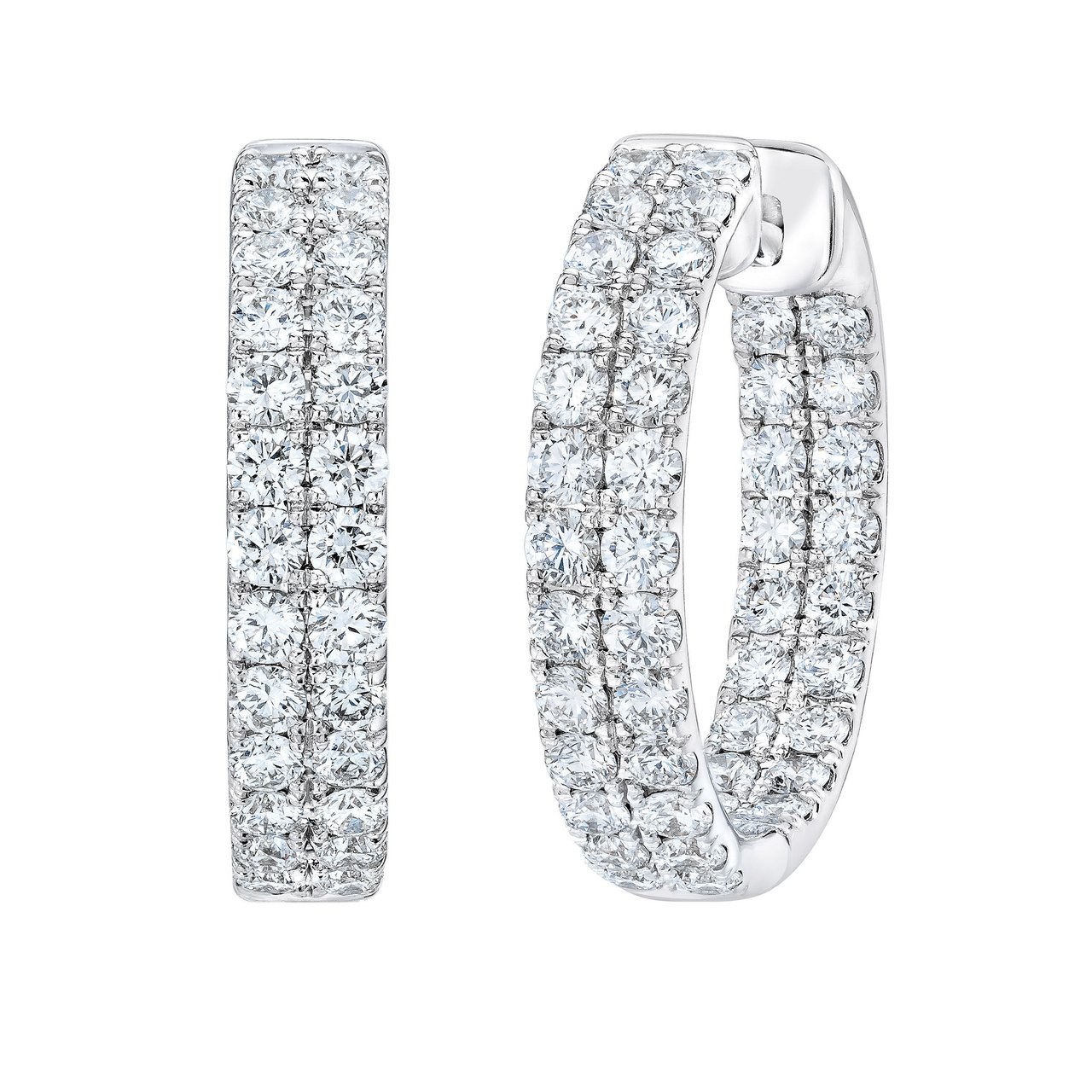 14KT White Gold VS2 I 1.50 CTW Round Diamond Inside Outside Hoops - Image 1