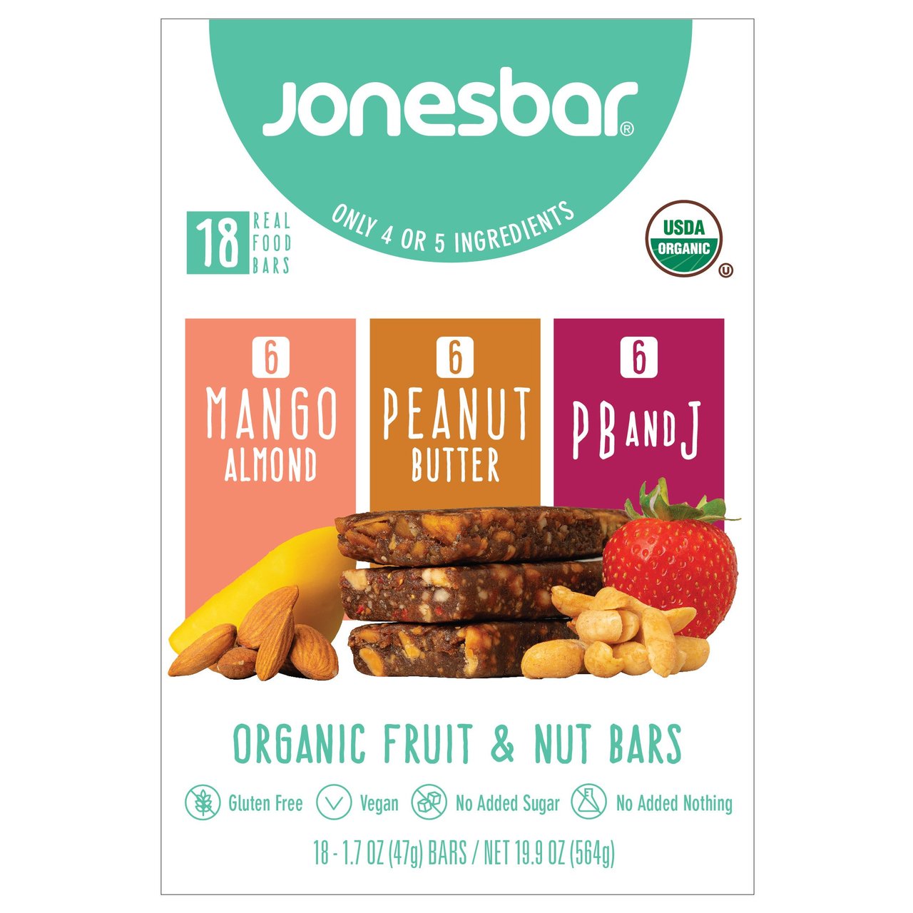 JonesBar Organic Fruit & Nut Bar Variety, 18/1.7 oz - Image 1