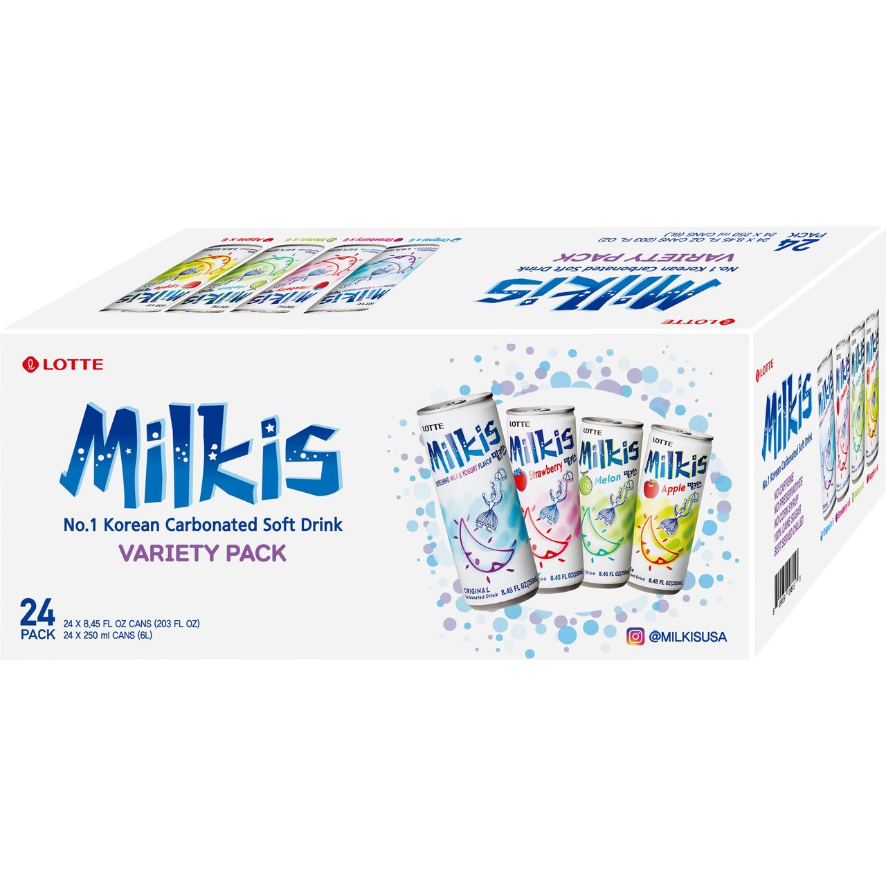 Lotte Milkis Korean Soft Drink, Variety Pack, 24 x 8.45 oz Cans
