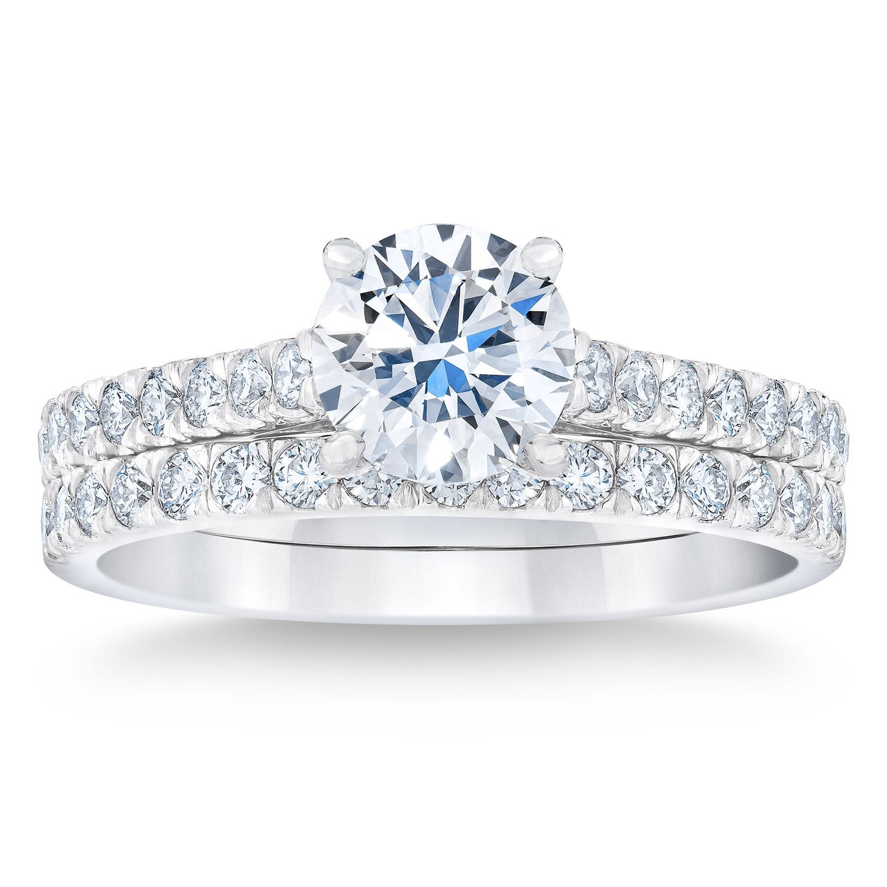 1.64 CTW Round Diamond Platinum Wedding Set, 0.99 CT Center, VVS1 Clarity, H Color - Image 1