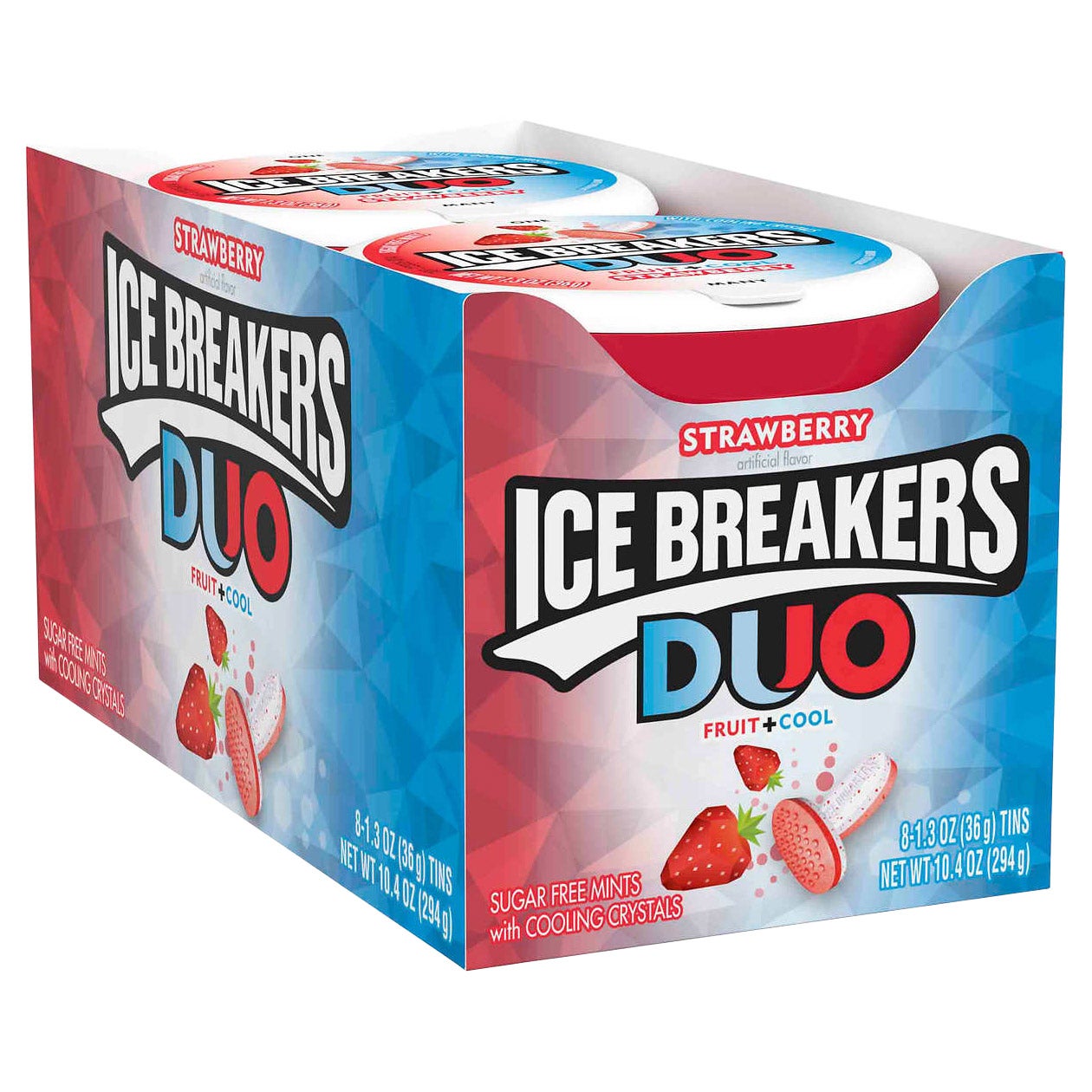 Ice Breakers Duo Strawberry Sugar Free Mints with Cooling Crystals, 1.3 oz, 8-Count - Image 1