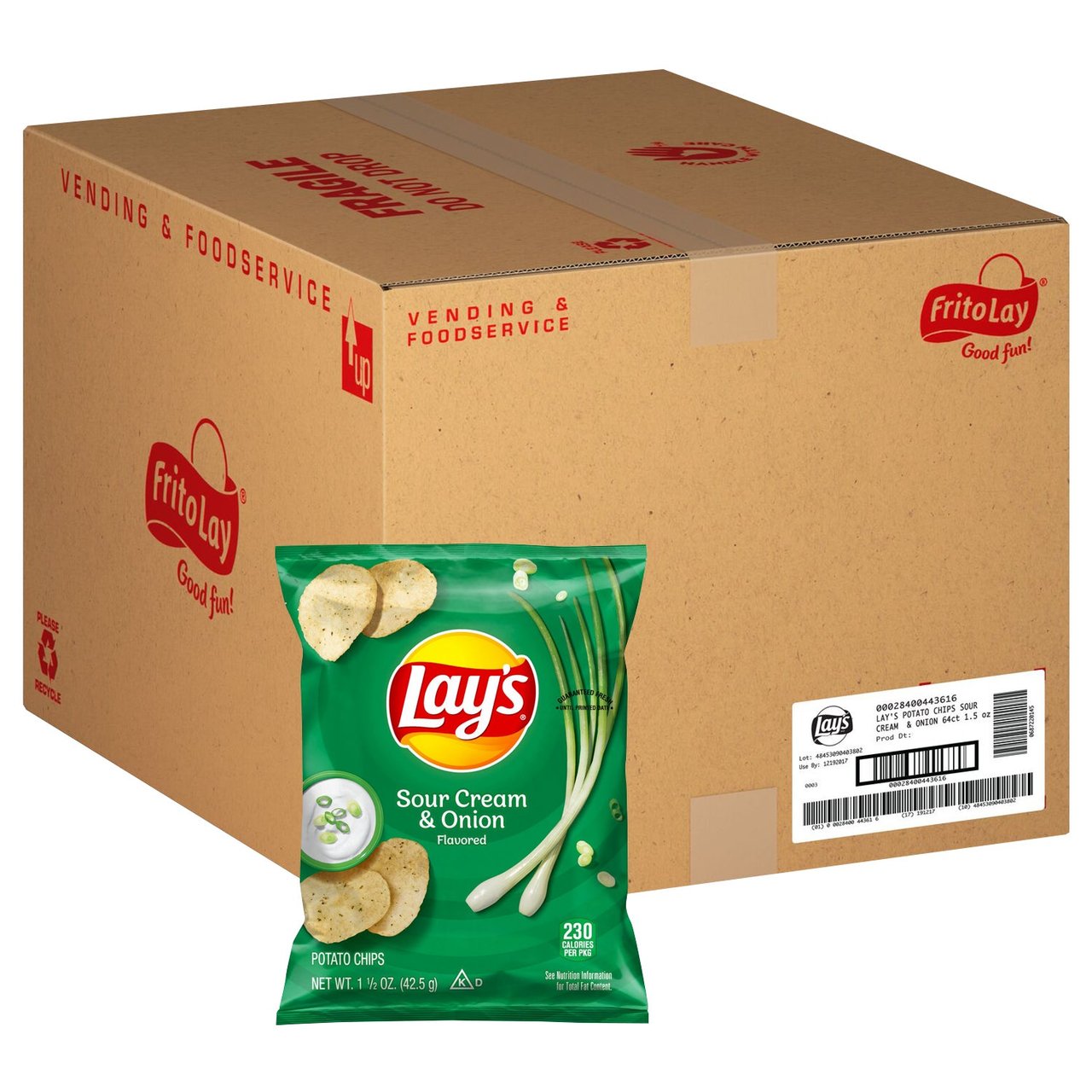 Lay's Sour Cream & Onion Potato Chips, 1.5 oz, 64-Count - Image 1