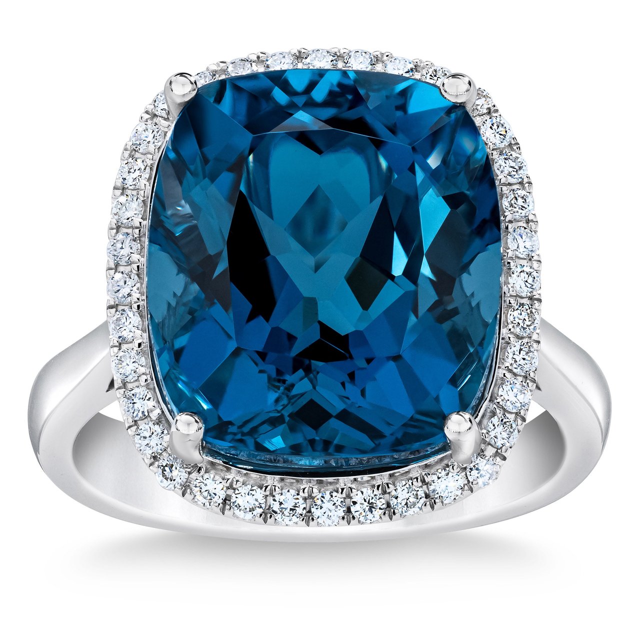 14kt White Gold VS2, I Color .23 ctw Diamond & London Blue Topaz Ring - Image 1
