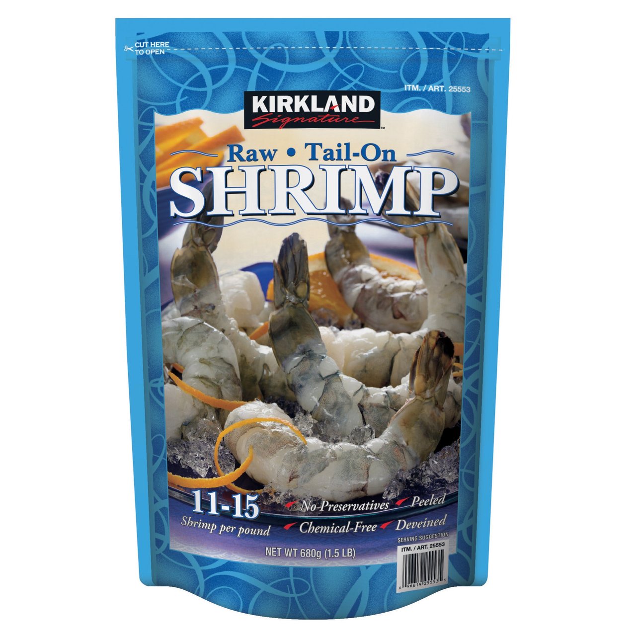 Kirkland Signature 11/15 Count Raw Shrimp, Tail-On, 1.5 lbs - Image 1