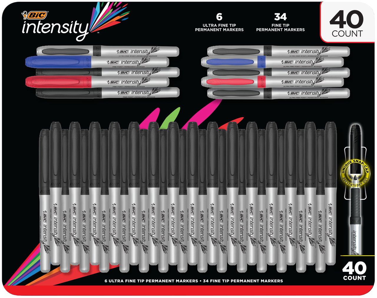 BIC Intensity Permanent Marker, Ultra Fine and Fine Tip, Assorted Colors, 40-Count - Image 1