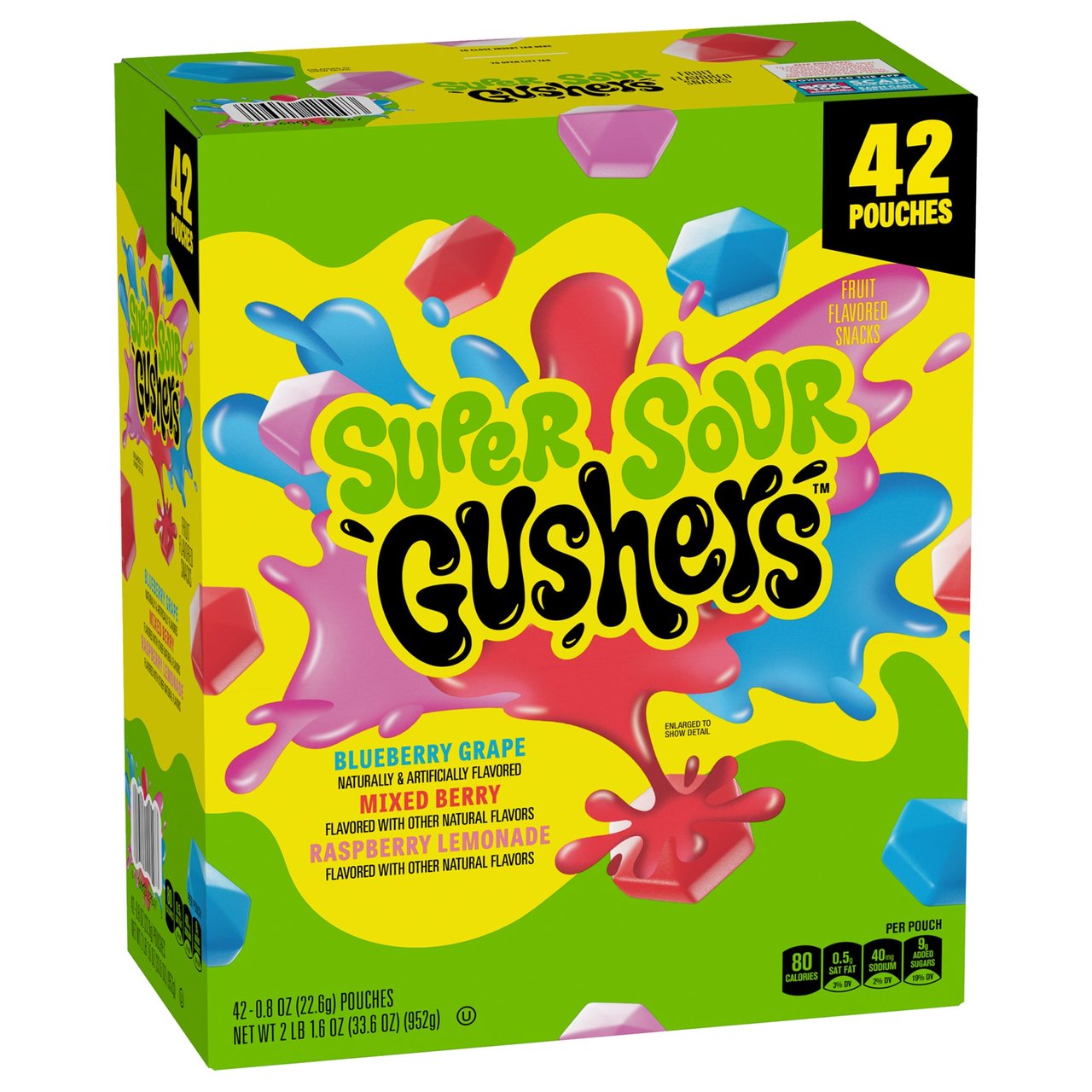 General Mills Super Sour Gushers, 42 Count, 0.8 oz Pouches - Image 1