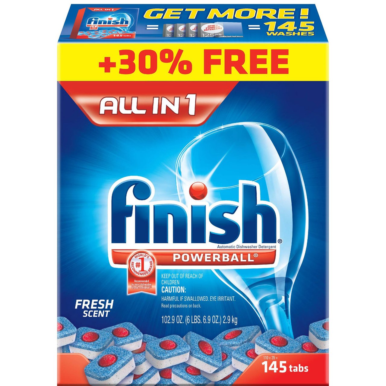 Finish All-in-1 with Jet Dry Powerball Dishwasher Tabs, 145 Count
