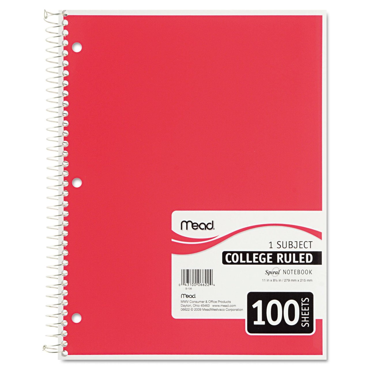 Mead 1-Subject Spiral Notebook, College Ruled, Assorted Colors, 11" x 8.5", 100 Sheets