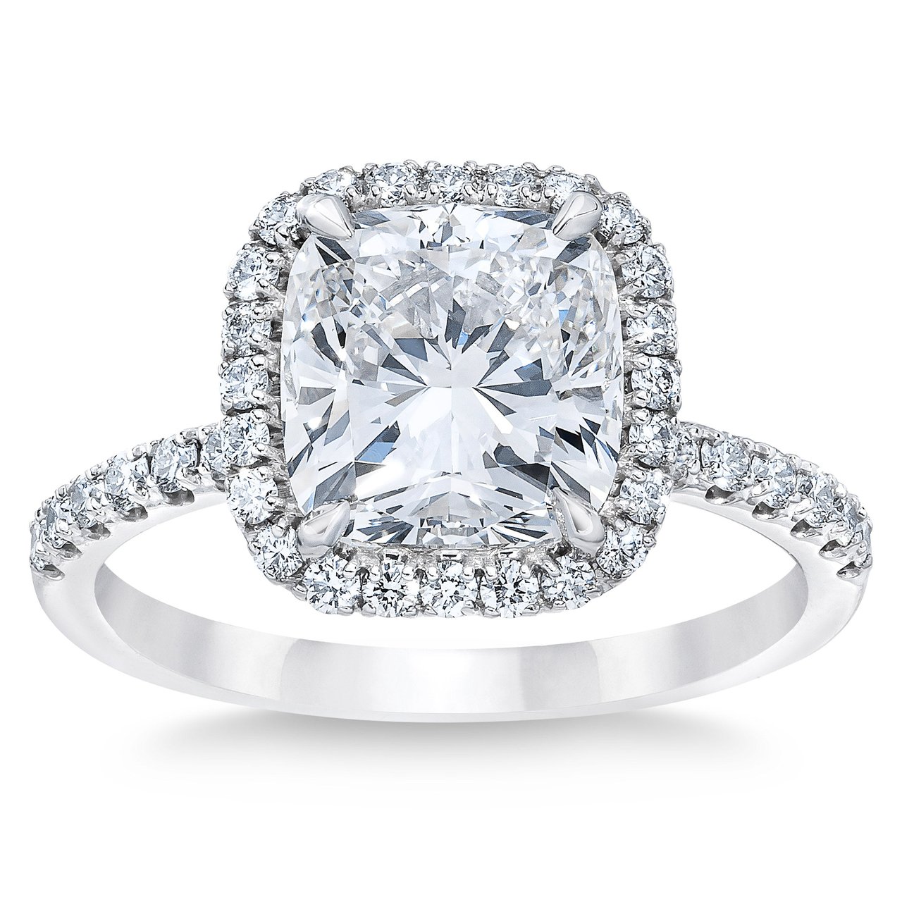 1.90 CTW Cushion Cut Platinum Wedding Ring - 1.52 CT Center, VS1 Clarity, F Color Diamond - Image 1